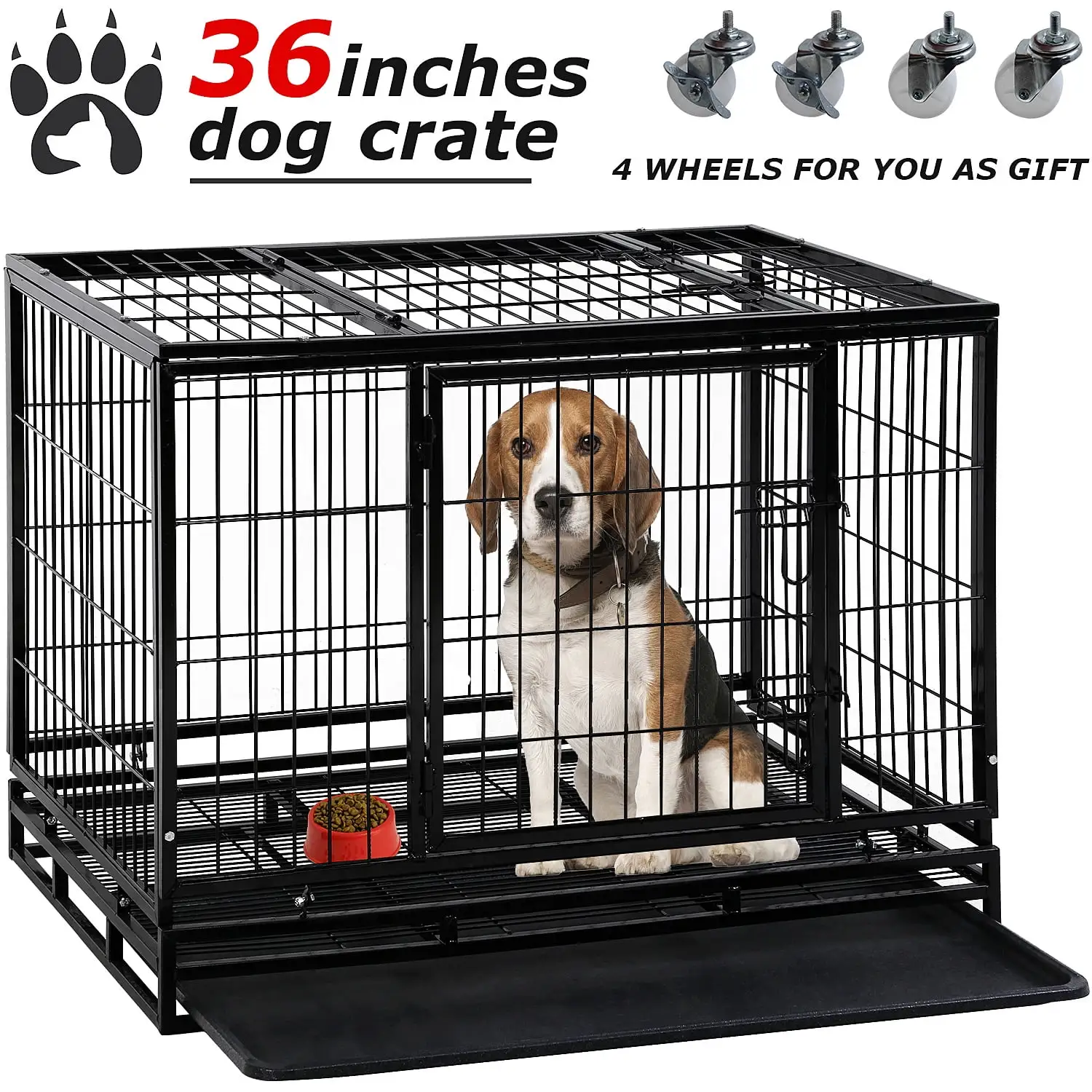 Bestpet 36 Dog Crate Cage with Plastic Tray. Double Doors and Locks for Large Dogs. Heavy Duty