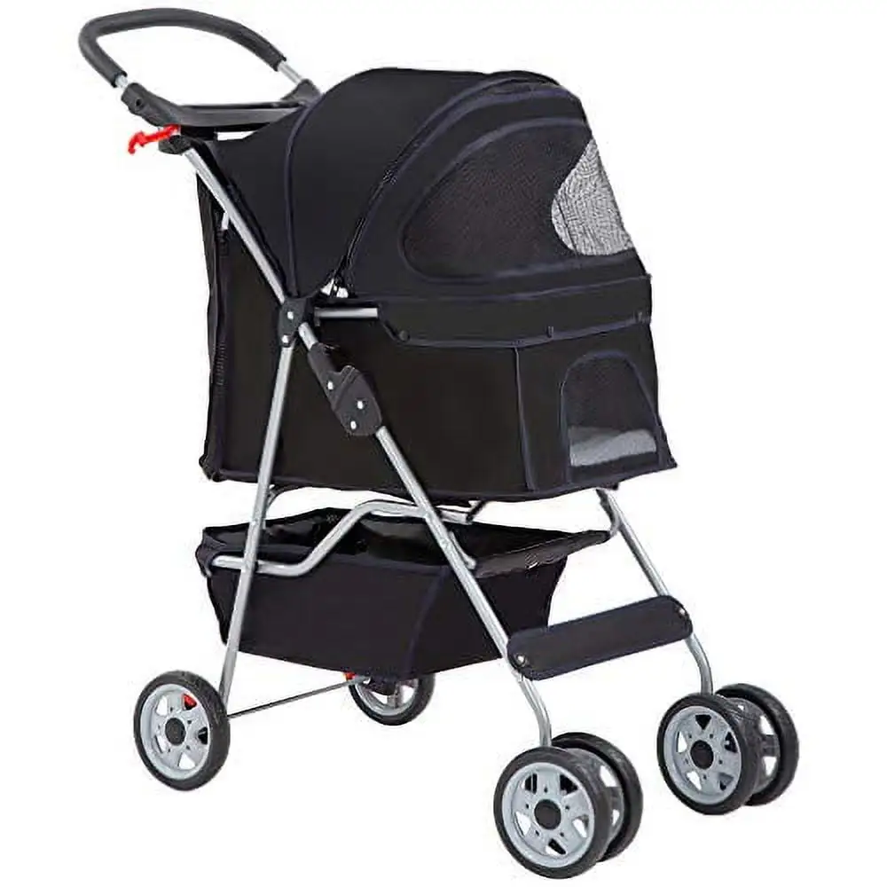 Bestpet 4 Wheels Pet stroller for Cats and Dogs. Folding. Black