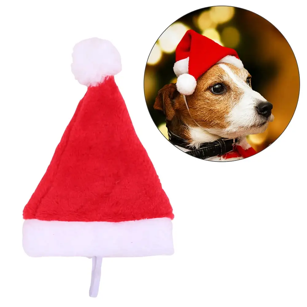 Besufy Pet Santa Hat.Christmas Holiday Costume Plush Pet Dog Santa Hat Party Supplies Decor Xmas Gift