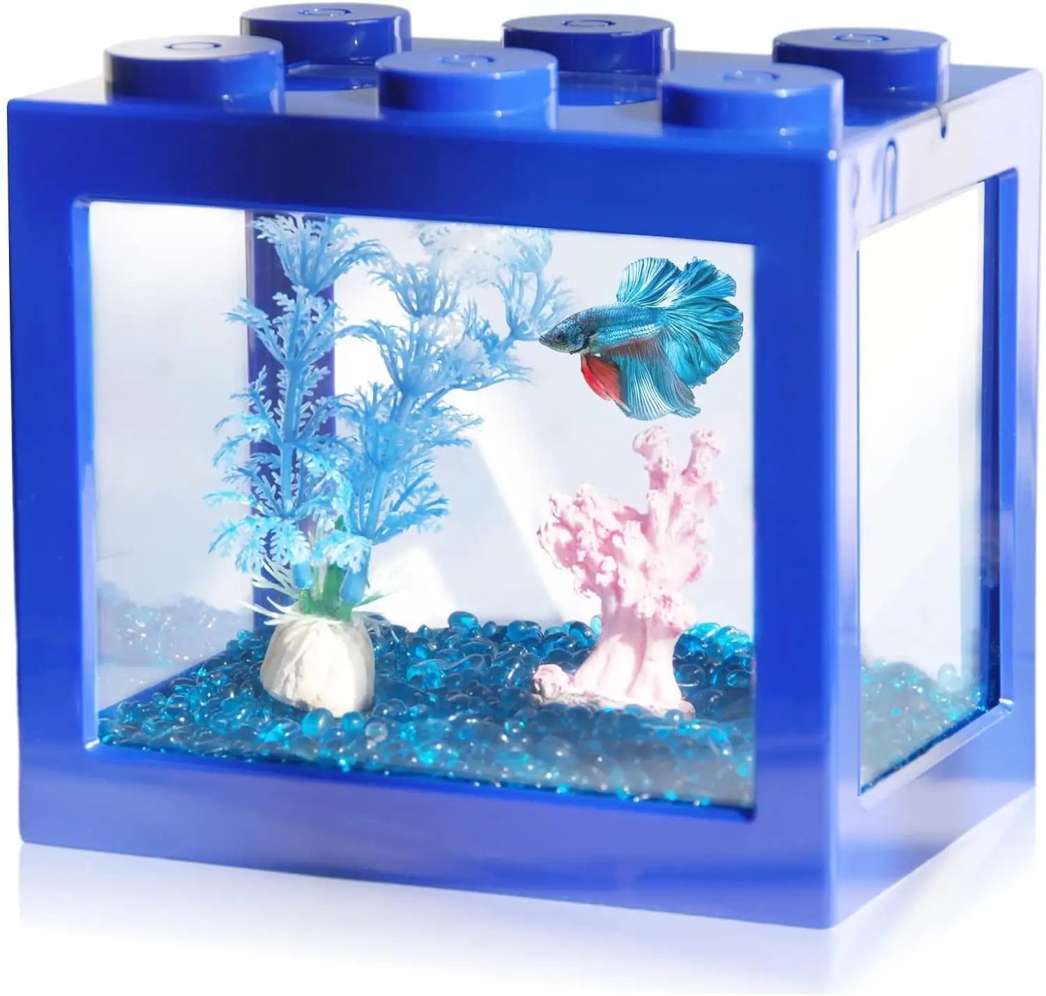 Betta Fish Tanks. Aquarium Tanks. Stackable Mini Fish Tank Aquarium Tank Kit. 3/5 Gallon Rectangular Fish Bowl with Aquarium Gravel Decoration. Cube Tank for Seaweed Balls Sea Monkeys. Blue