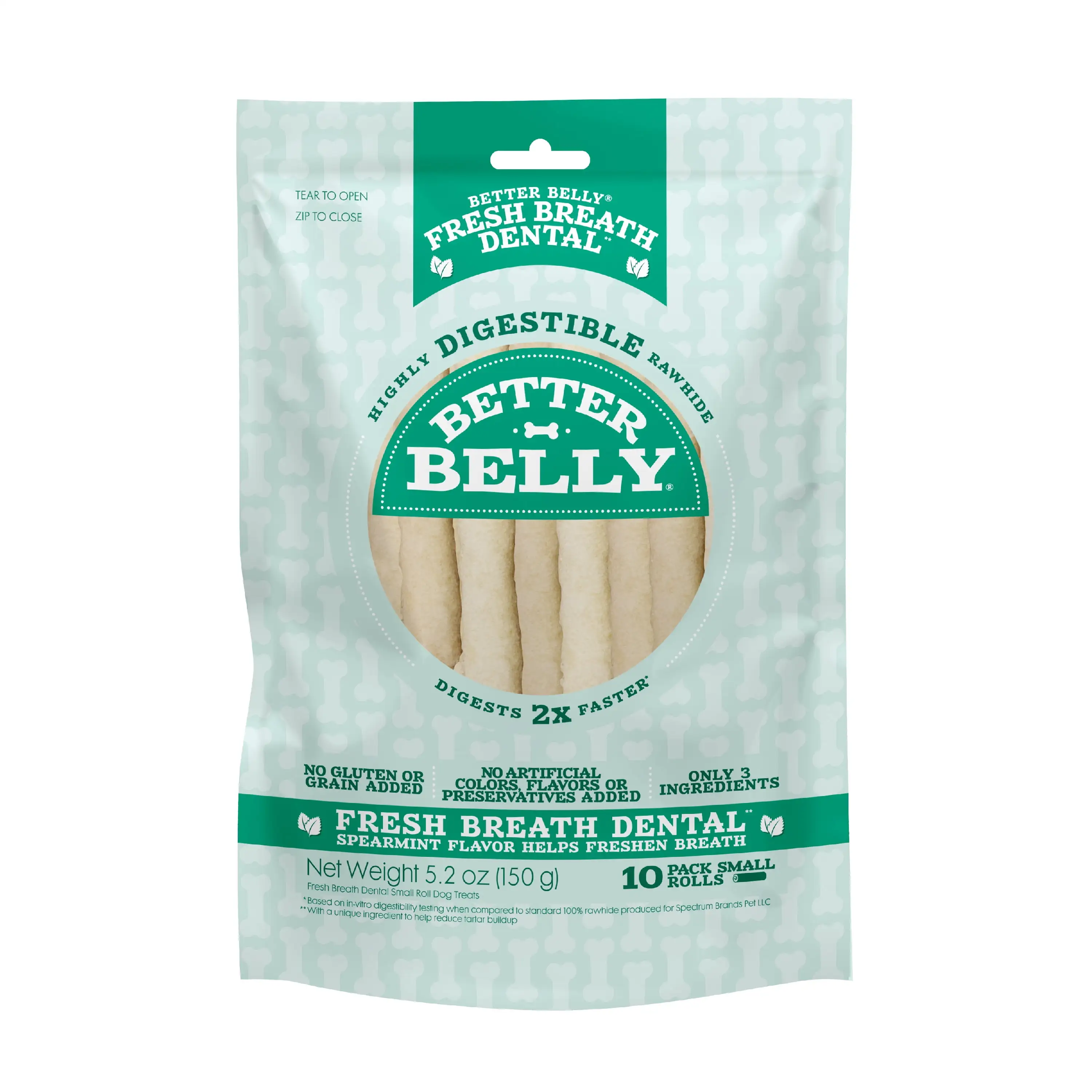 Better Belly Dental Easily Digestible Dog Chews. 10 Count Small Rolls. Fresh Breath Treats