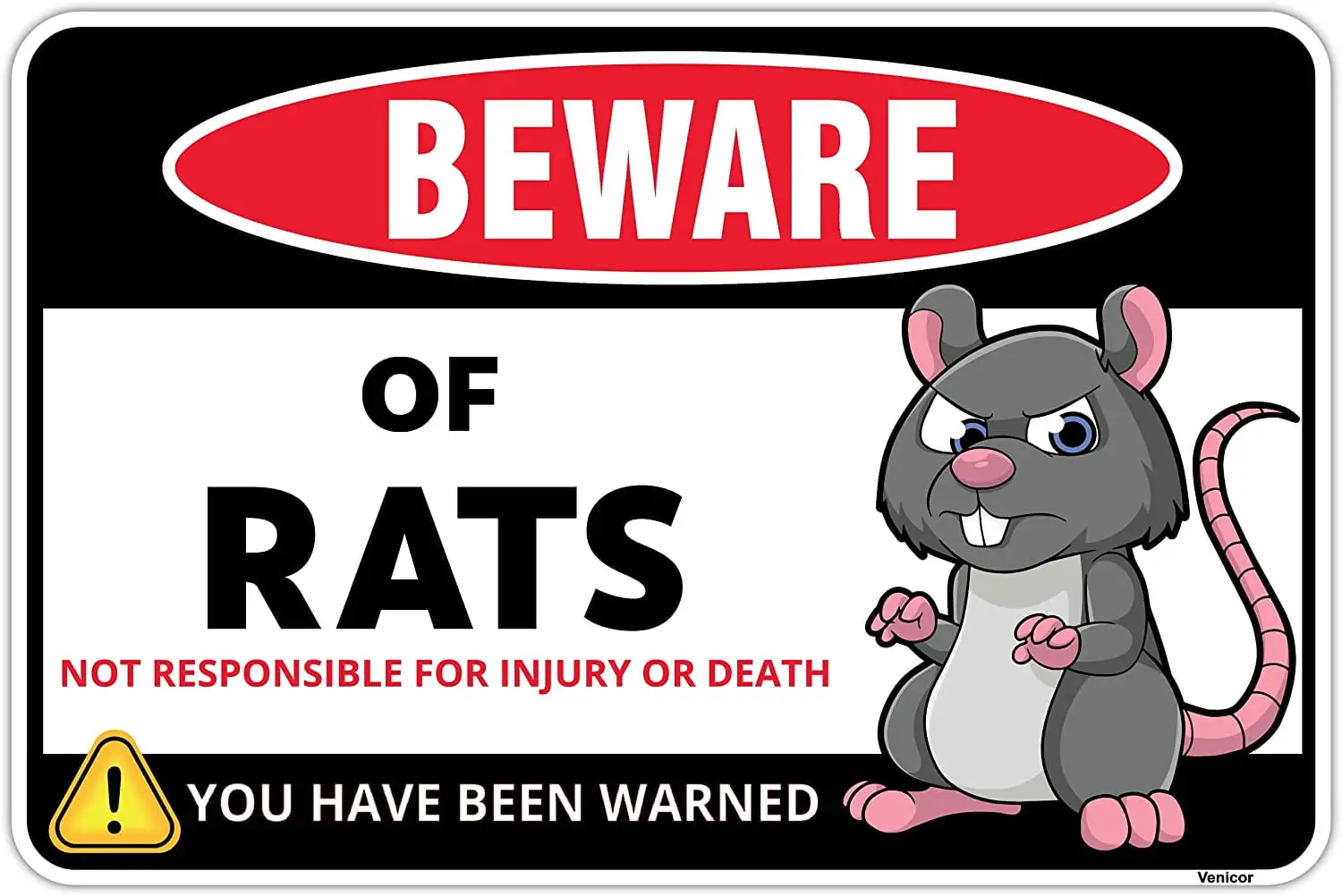 Beware of Rat Sign - 8 x 12 Inches - Aluminum - Rat Cage Accessories - Rat Gifts for Rat Mouse Lovers - Pet Rat Toys Hammock Habitats Food Bedding Costume Carrier Fake Plush Wheel Treats