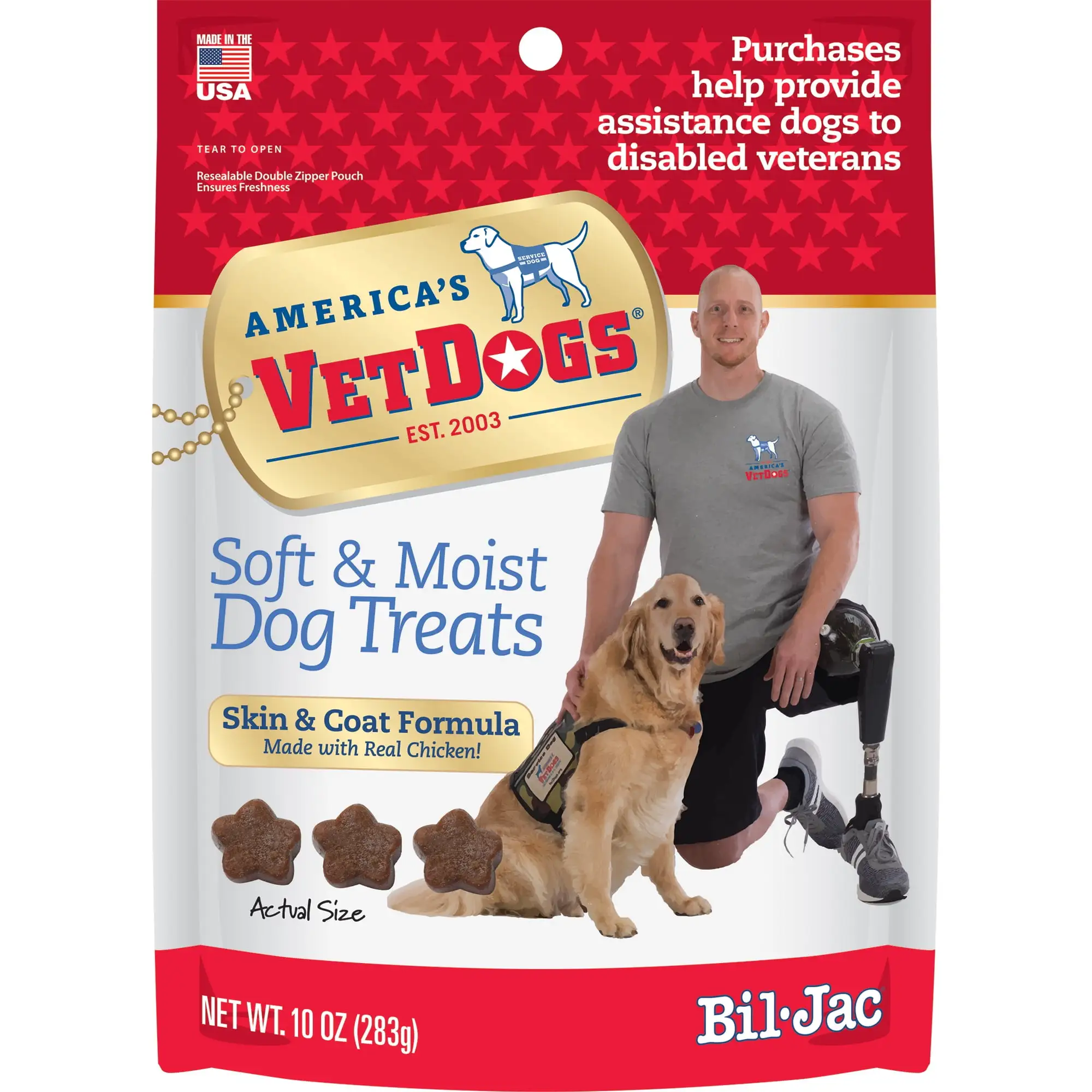 Bil-Jac VetDogs Veteran's K-9 Corps Skin & Coat Formula. Soft & Moist Dog Treats. 10 oz