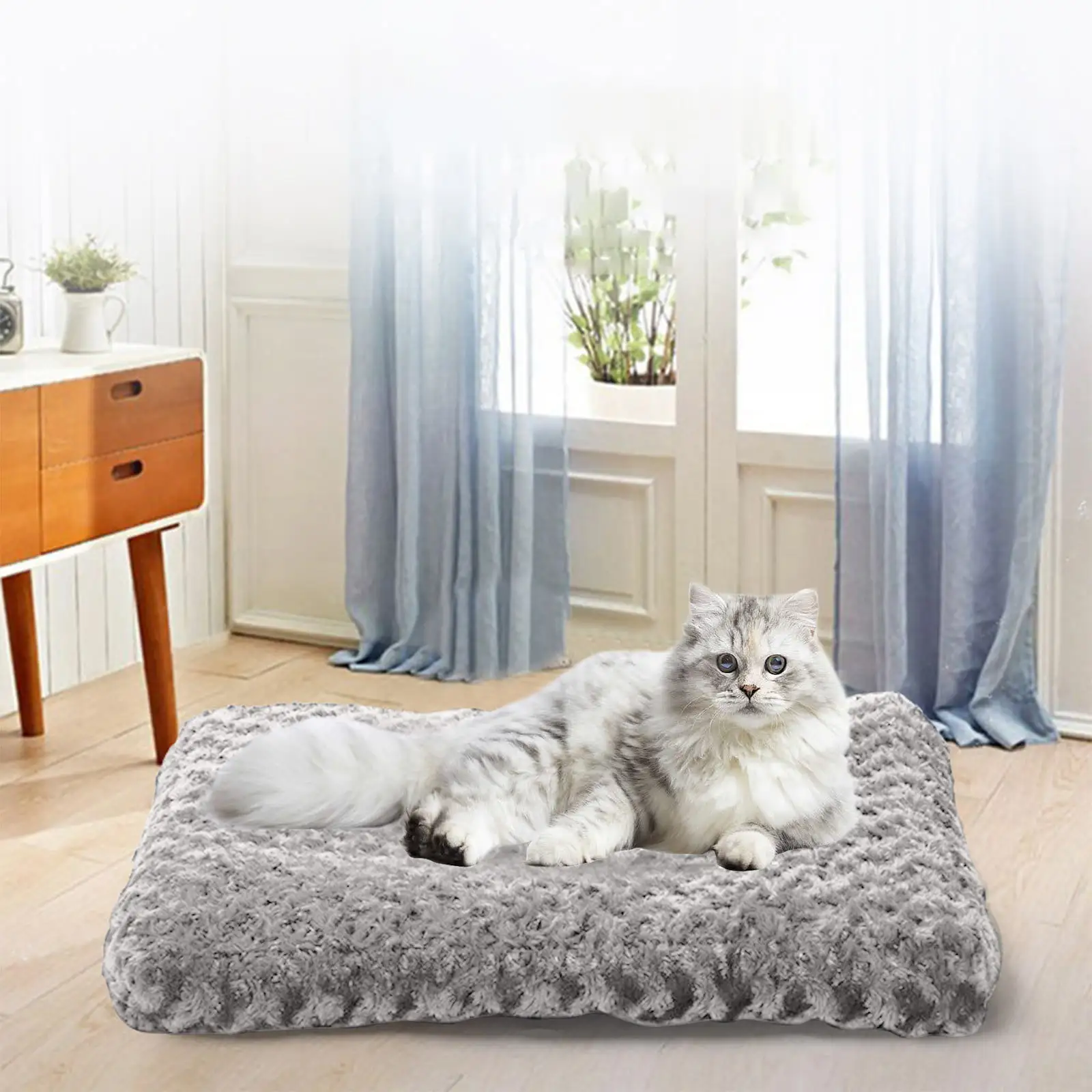 Bilqis Cat Bed. Super Comfy Furry Orthopedic Crate Foam Cat Bed. Waterproof Cat Mattress Nonskid Bottom. New Comfy Anxiety Pet Bed Mat. for Home & Office