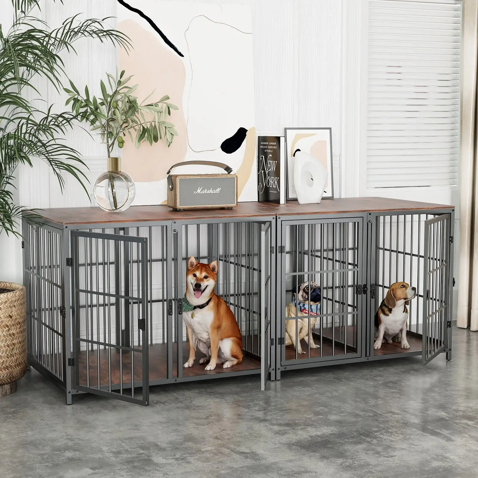 BingoPaw 2 in 1 Large Metal Dog Crate Furniture with Divider for Small Medium Large Dogs. DIY Combinational