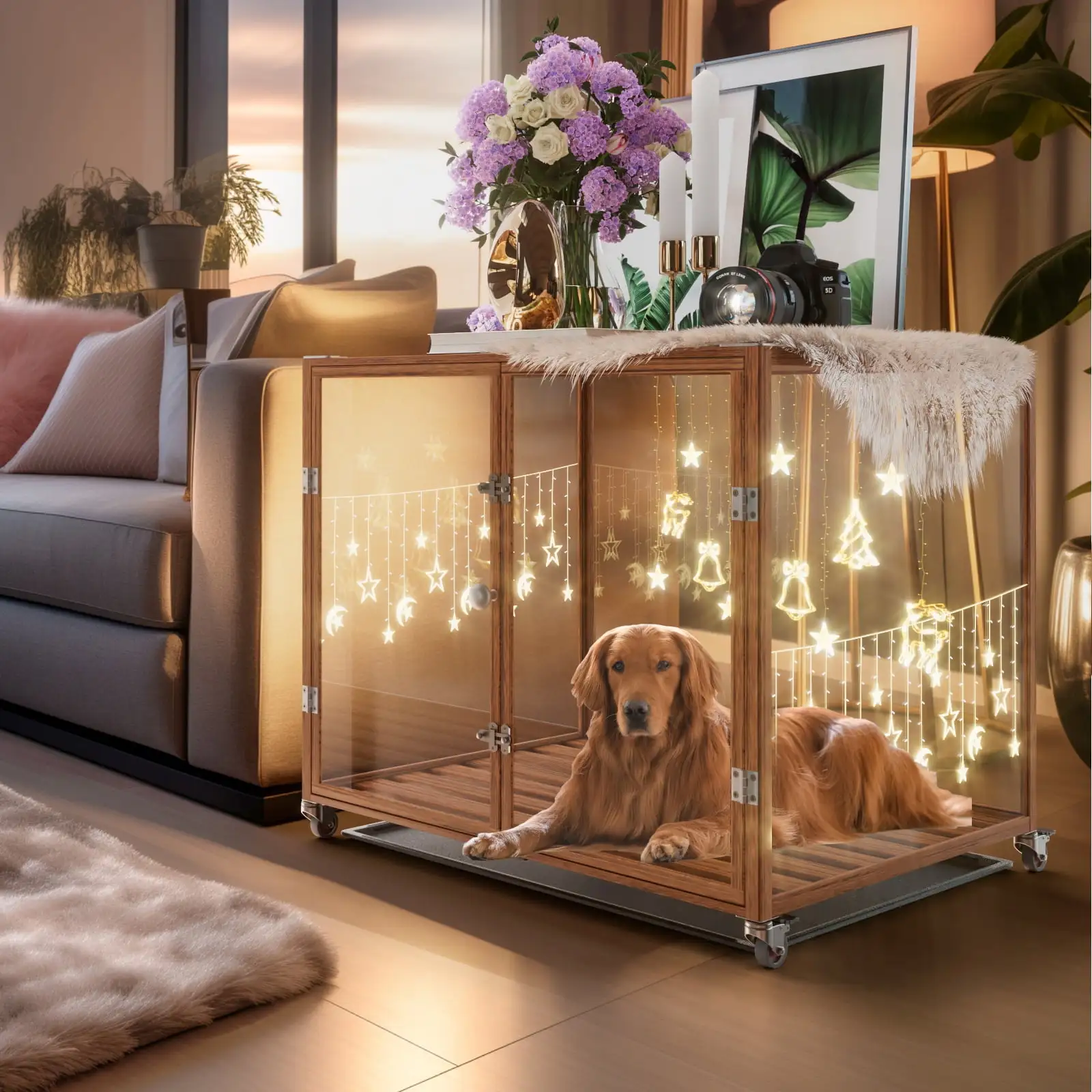 BingoPaw Clear Dog Crate Furniture Dog Kennel with Tempered Glass and Aluminum Frame