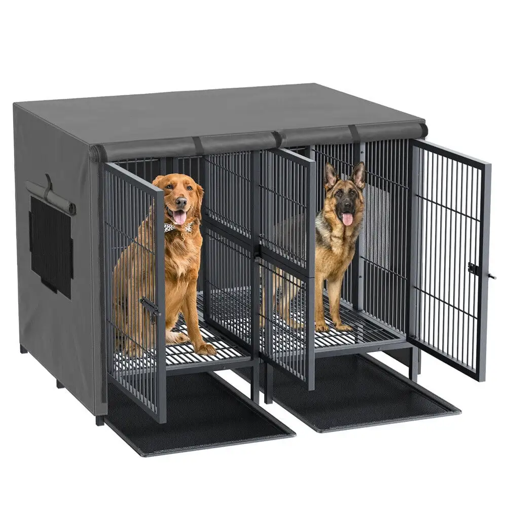 BingoPaw Heavy Duty Metal Dog Crate with Cover. Divider & Tray. 51.5L x 39.3W x 39.3H