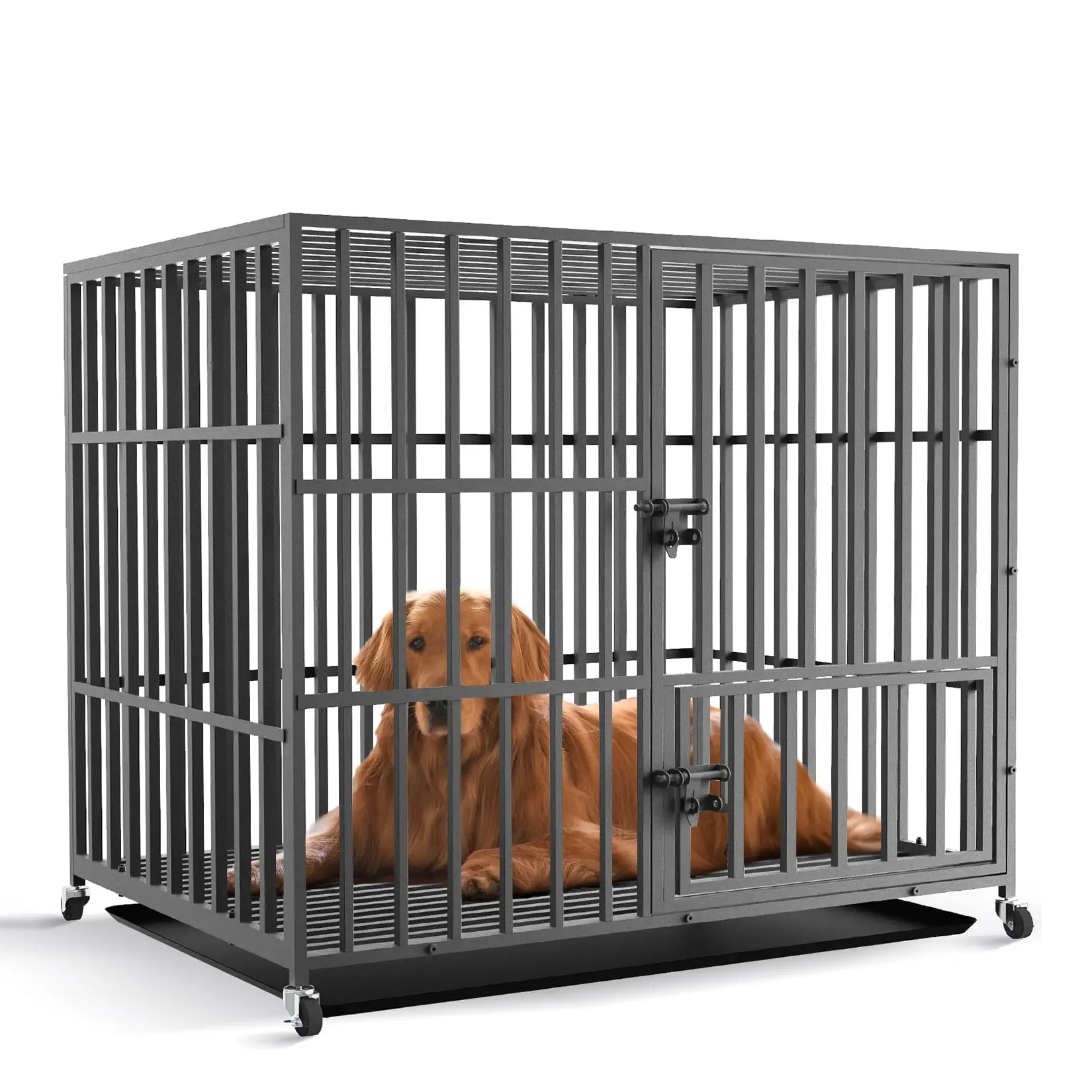 BingoPaw Metal Jumbo Dog Crate Kennel Strong Pet Cage with Wheels Removable Tray Tall