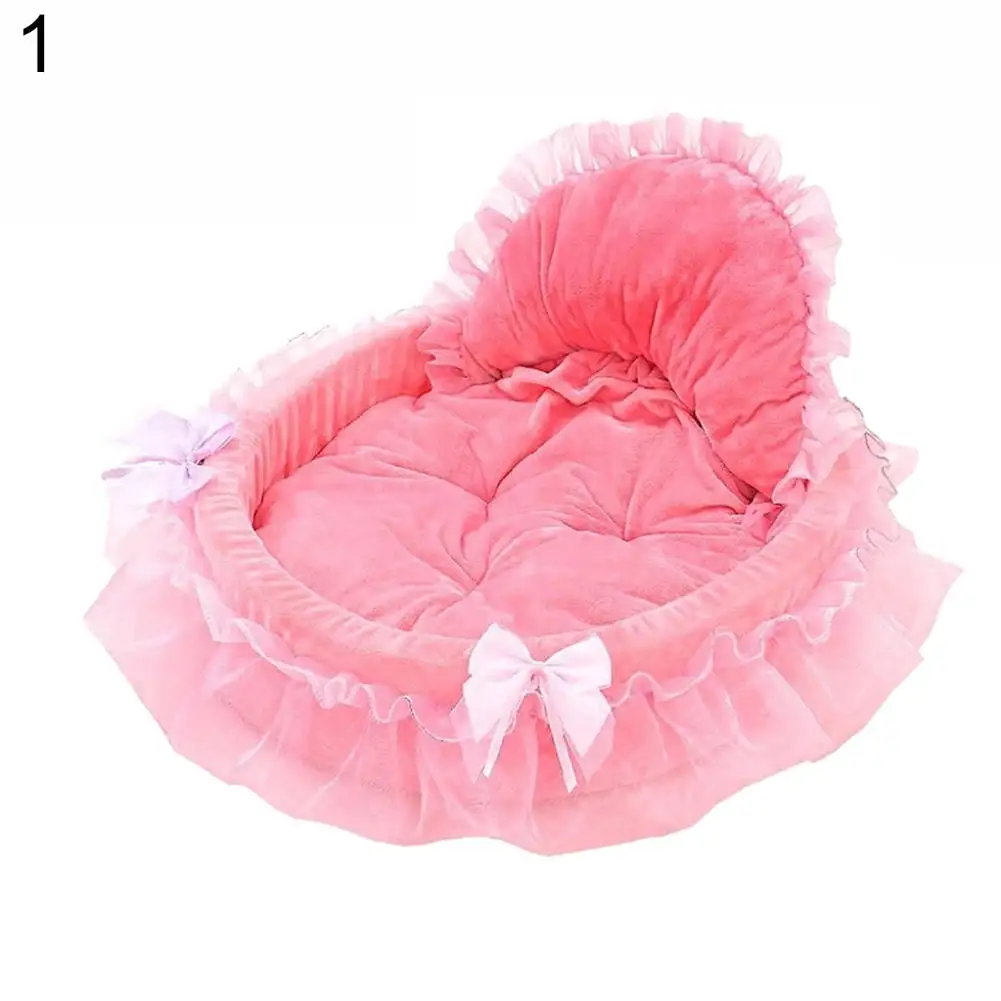 Biplut Cat Dog Puppy Princess Bowknot Lace Ruffle Lovely Soft Bed Doghouse Pet Warm Bed (Pink)