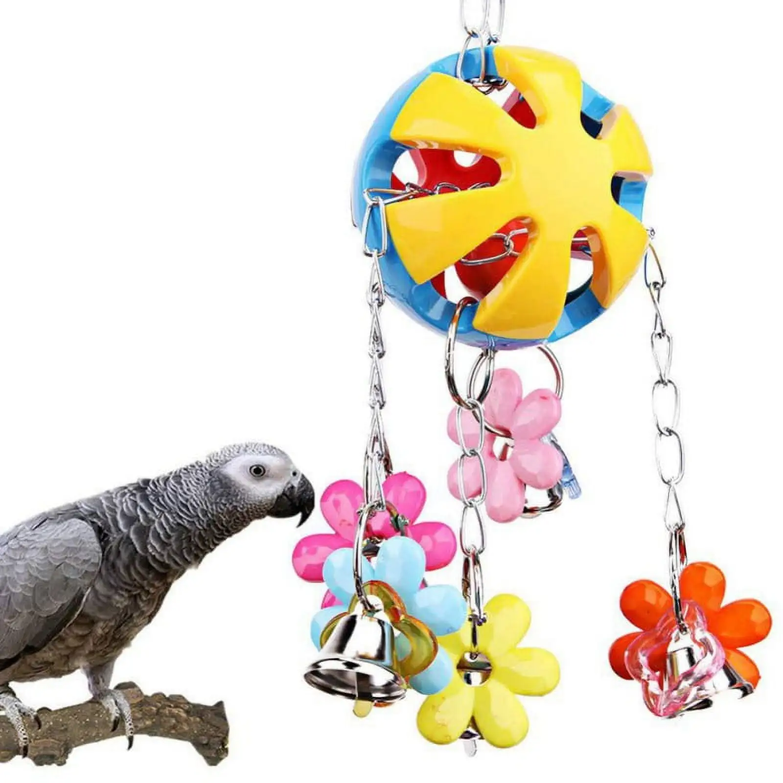 Bird Acrylic Chew Biting Parrot Toy Cage Colorful Hanging Bell Ball Toy With Bells For Parrot Bird Cage Accessries