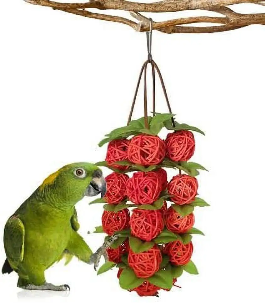 Bird Ball Toy Conure Toys. Parrot Chew Toys Cockatiel Toys. Natural Rattan Wicker Balls Parakeet Chewing Toys Bird Cage Accessories Hanging Toy. Gifts (red)