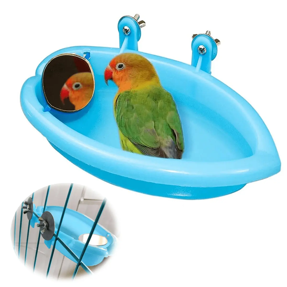 Bird Bath with Mirror . Parrot Bathroom Bathtub with Mirror. Bird Bath for Small Parrots. Parakeets. Canaries and African Grey Parrots