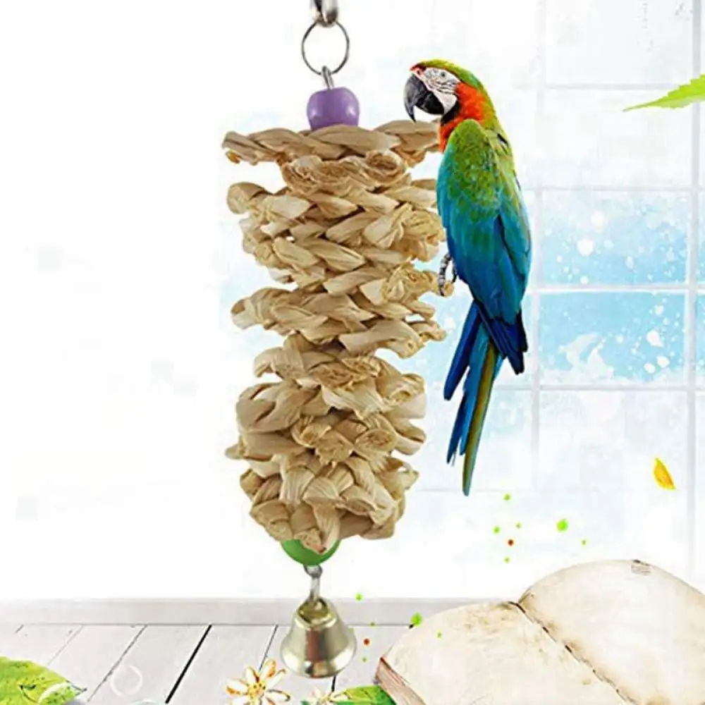 Bird Cuttlebone Cuttlefish Bones with Bell Beak Stone Parrot Beak Grinder Desalting Toy Cuddle Bone Pet Training Calcium Chew Molar Toy Hanging 1PC