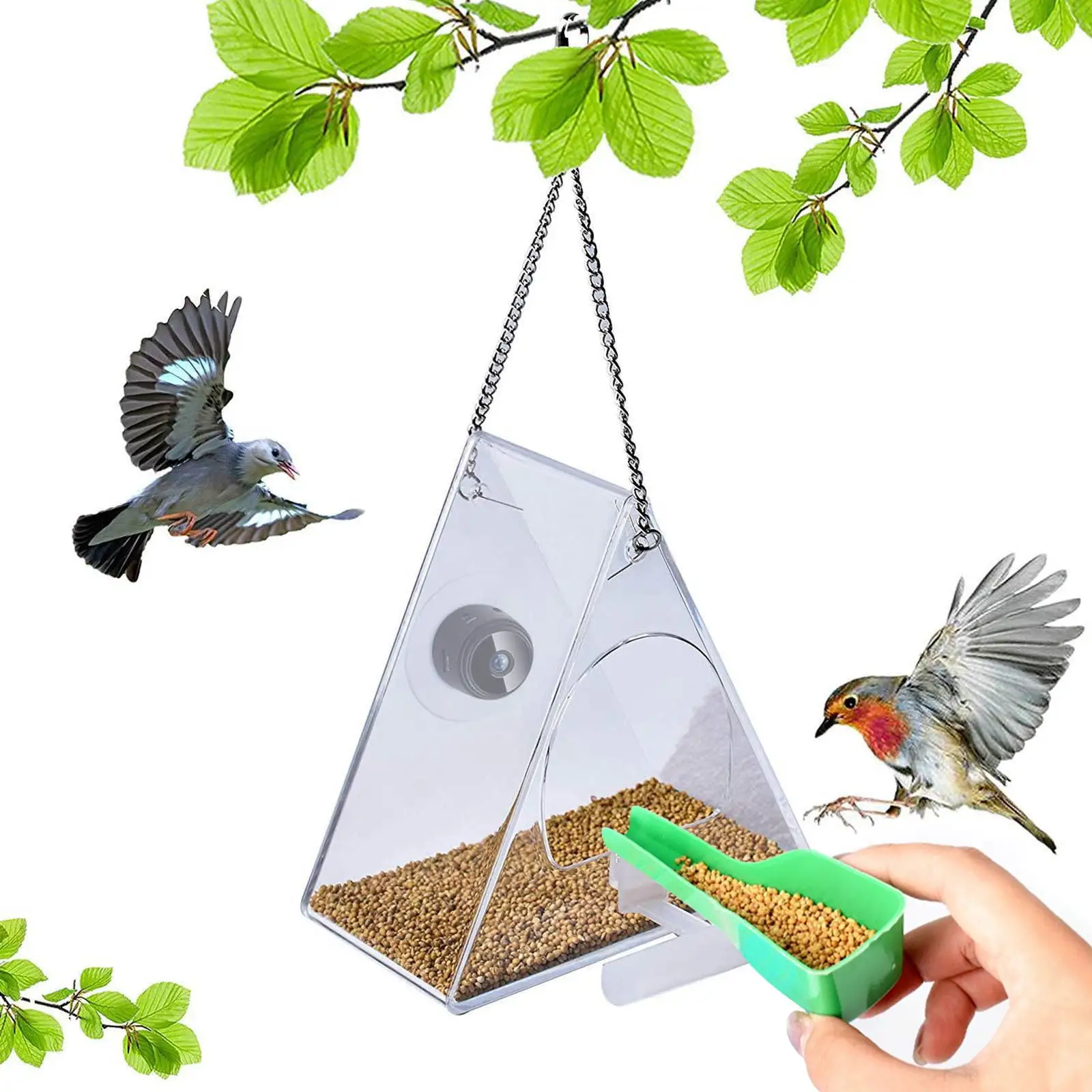 Bird Feeder With Camera. Smart Bird Feeder with HD 1080P Night Version Camera. WiFi Hotspot For Remote Connection To Mobile Phone For Outdoor Bird Watching. Pictures