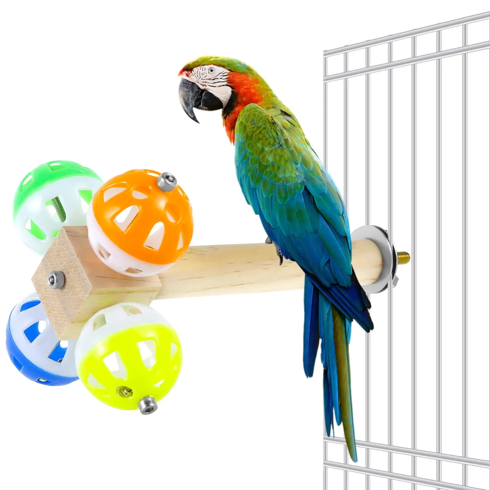 Bird Stand Perch Toy with Rotating Balls Creative Rotating Bell Balls with Perch Puzzle Bird Perch Spinner Toy Anti-Slip Bird Cage Perch Toys for Parrots Cockatiels Budgies Budgerigars.18x11cm