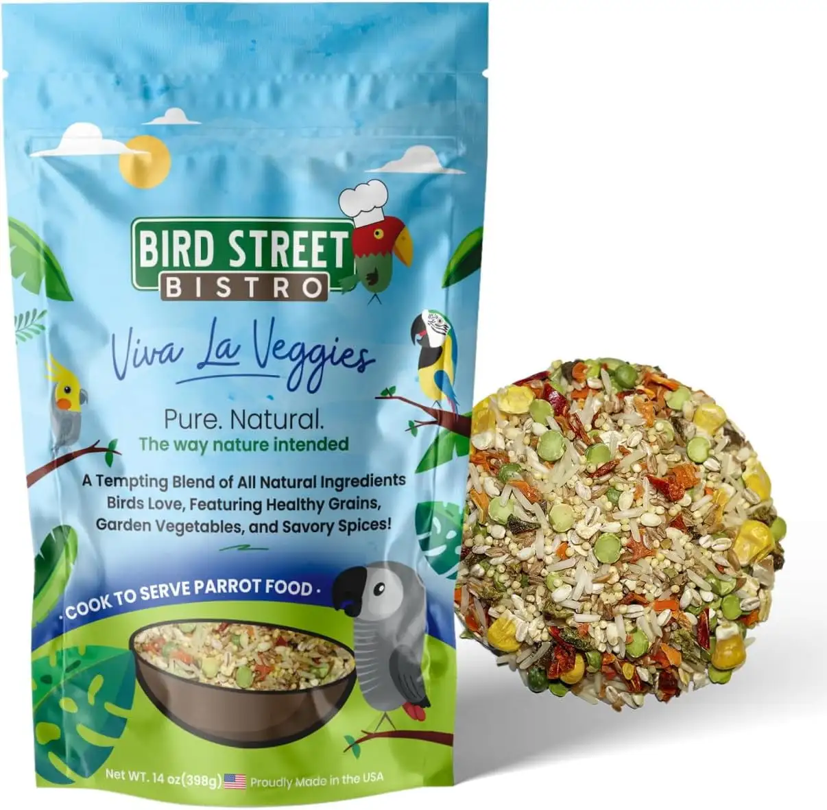 Bird Street Bistro 14oz Viva La Veggies Parrot Food Cooks in 3-15 Min Natural Legumes