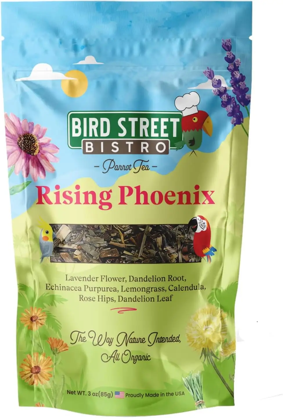 Bird Street Bistro Parrot Tea 3oz - Parakeet Food - Parrot Food & Cockatiel Food Vitamin Substitute - Bird Health Supplies - Bird Food Parrot Tea - Bird Food Topper