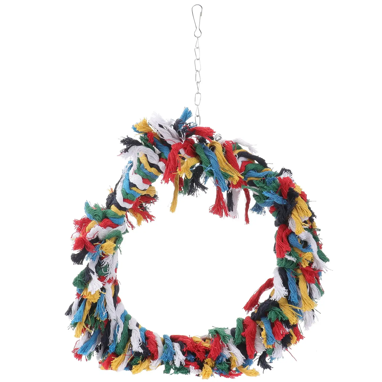 Bird Toys Snuggle Ring Toy Parrot Cotton Preening Grooming Ropes Colorful Hanging Swing for African Grey Small Cockatoos (Random