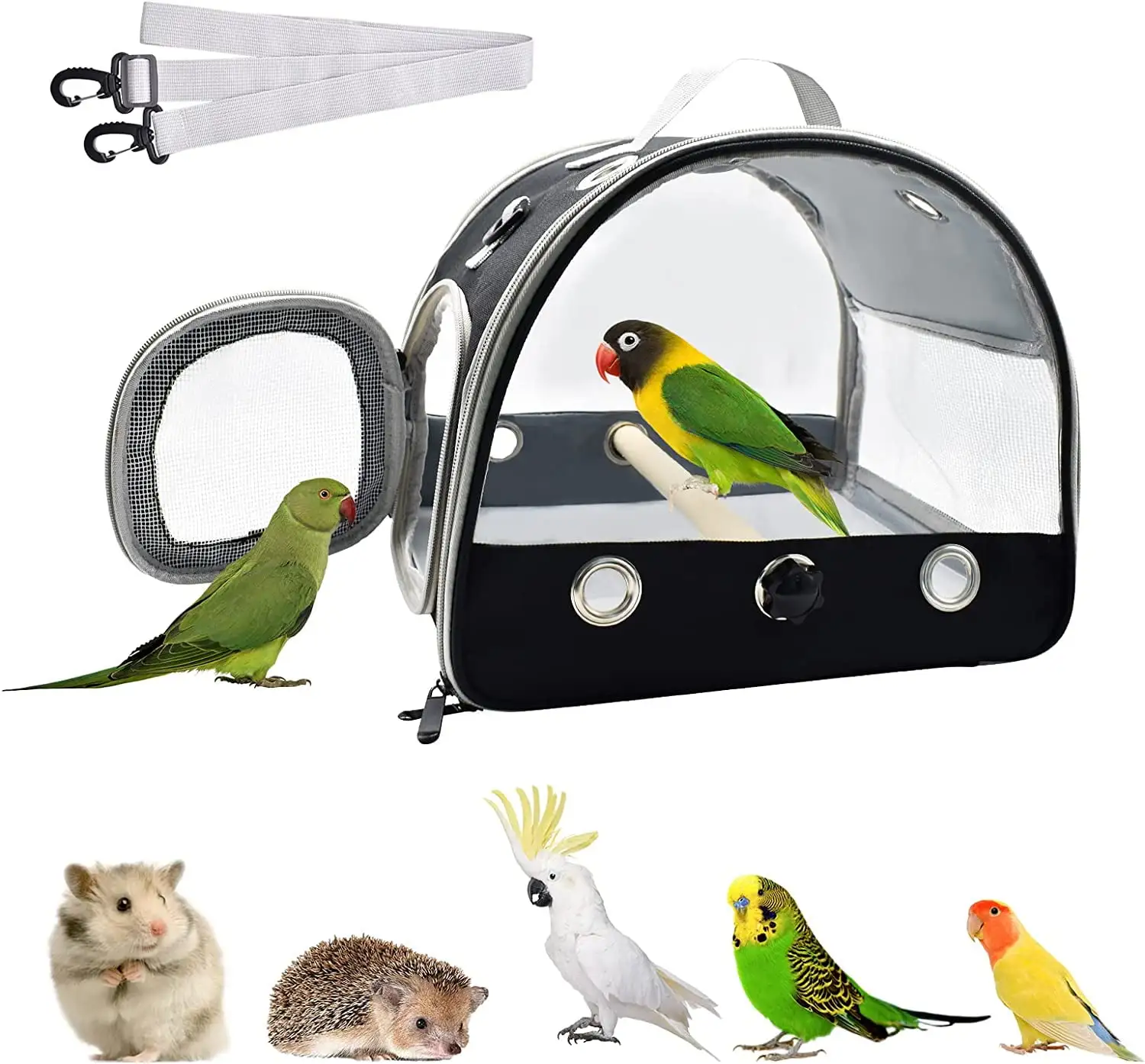 Bird Travel Carrier with Standing Perch .Lightweight Breathable Parrot Outgoing Bags. Small Pet Carrier Bag with Shoulder Strap.Bird Rat Guinea Pig Squirrel Carrier