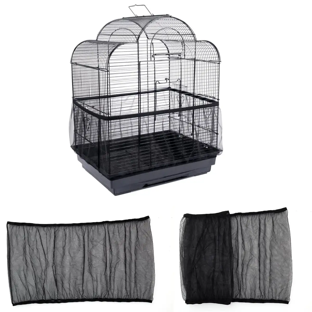 Birdcage Cover Adjustable Bird Cage Seed Catcher Nylon Parrot Skirt Cage Washable Mesh Pet Cage Guard Accessories