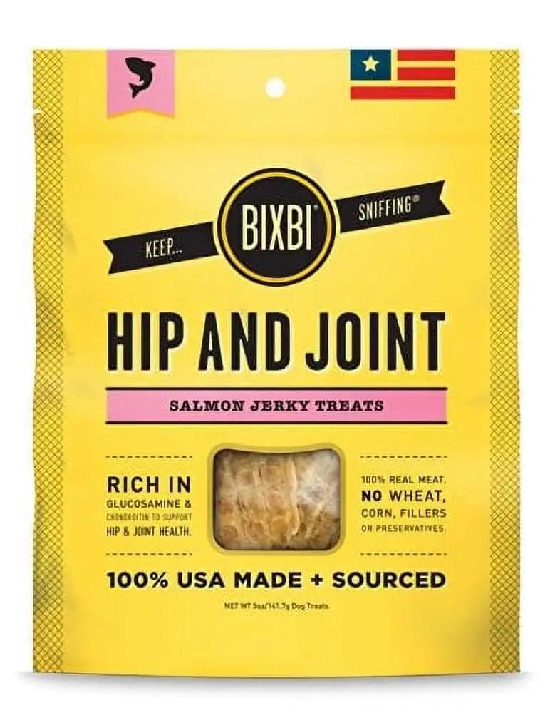 Bixbi Hip Joint Salmon Jerky Dog Treats. 5 oz Bag