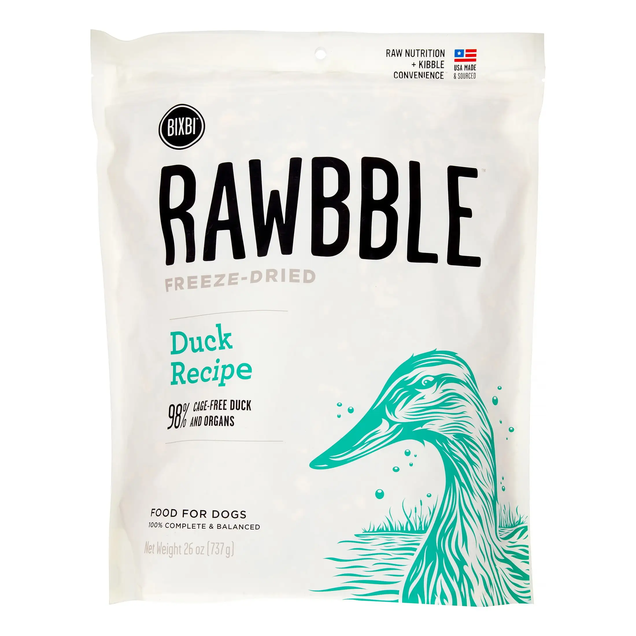 Bixbi Rawbble Grain-Free Duck Recipe Freeze Dried Dog Food. 26 Oz