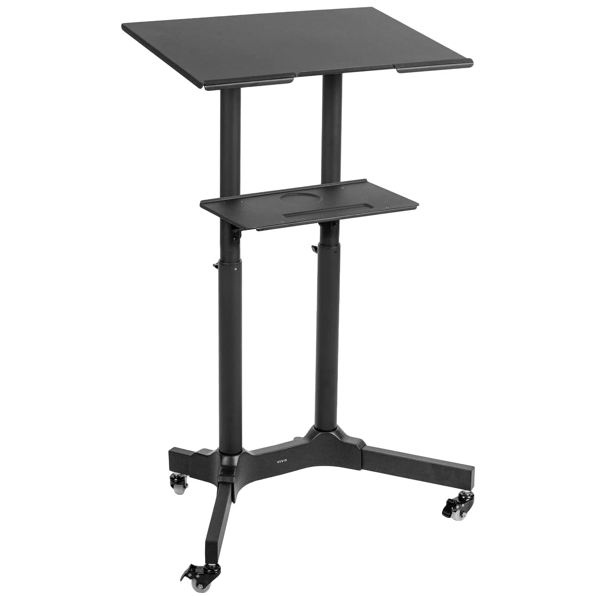 Black Mobile 24 Height Adjustable Rolling Podium. Lectern. Laptop Workstation