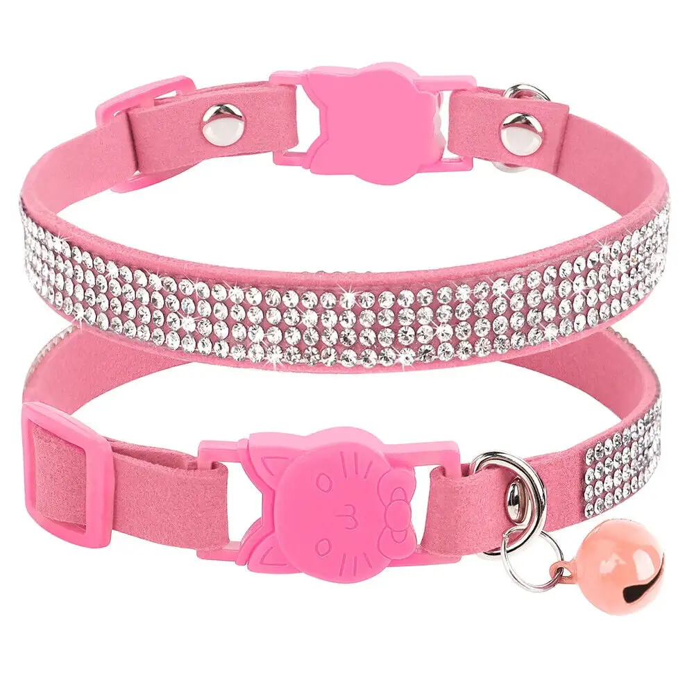 Bling Quick Release Cat Collar Safety Buckle Breakaway Soft Suede Leather Kitten Puppy Necklace