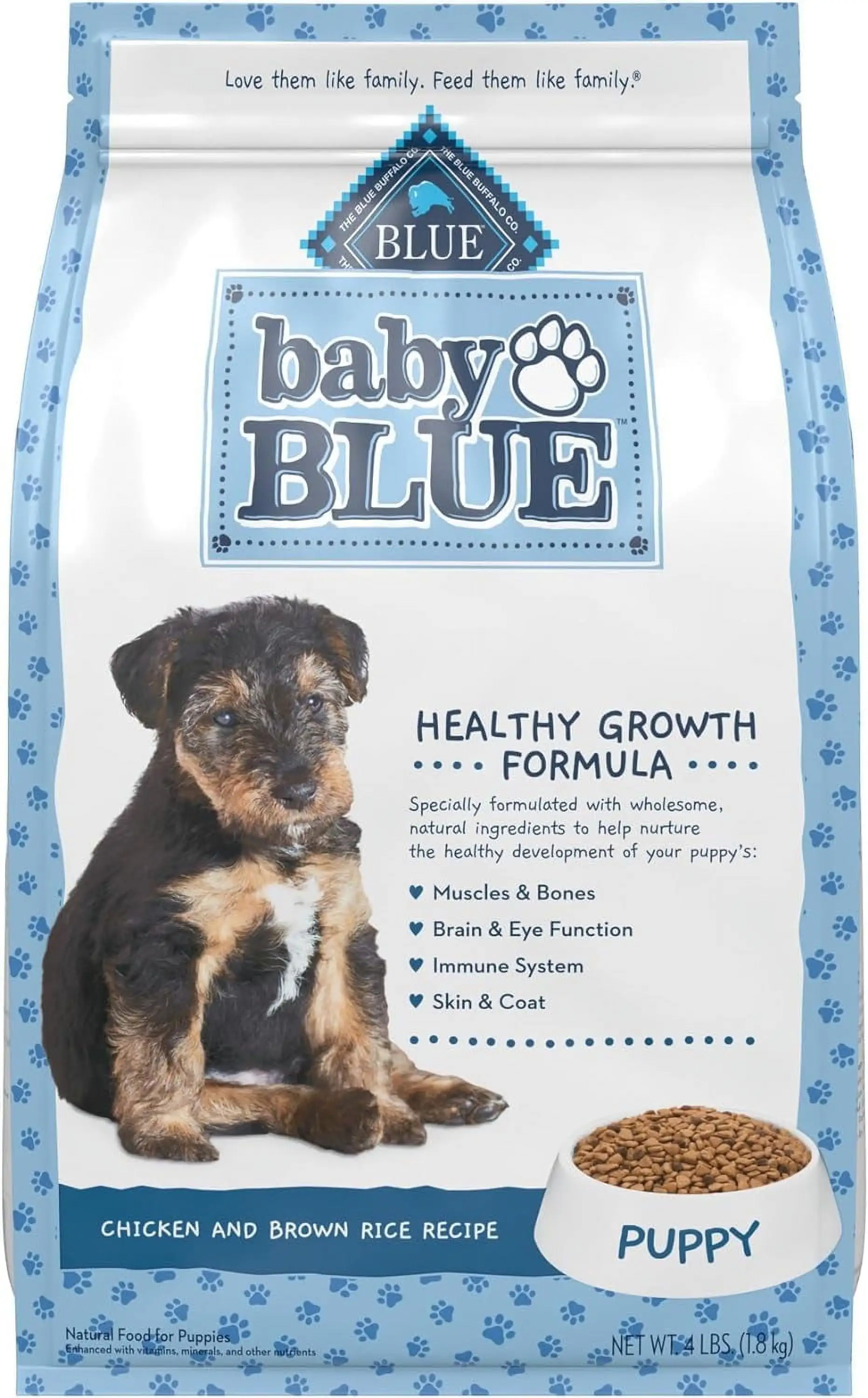 Blue Buffalo Baby BLUE Healthy Growth Formula Natural Puppy Dry Dog Food. Chicken and Brown Rice Recipe 4 lb. Bag