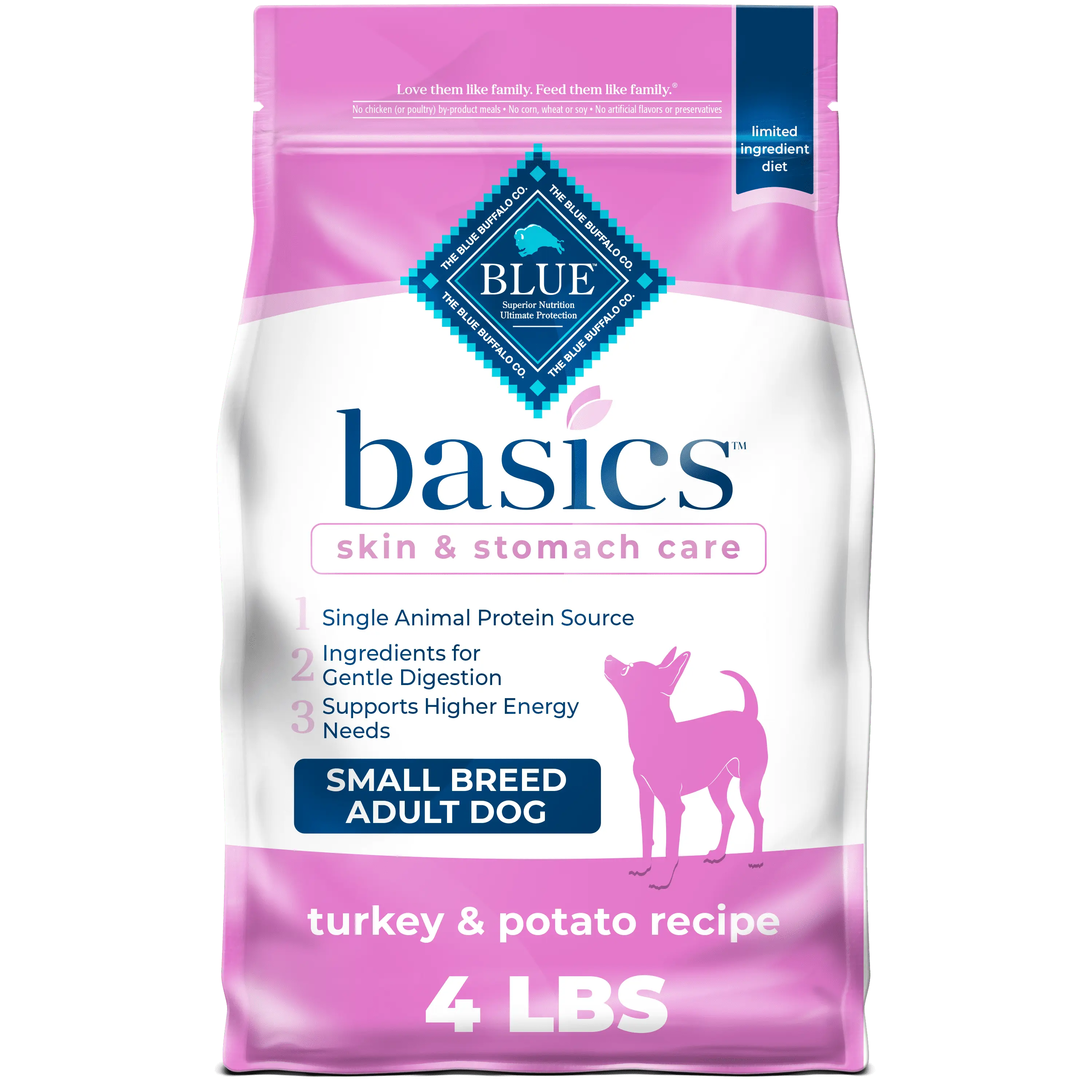 Blue Buffalo Basics Small Breed Dry Dog Food for Adult Dogs. Turkey and Potato 4 lb. Bag