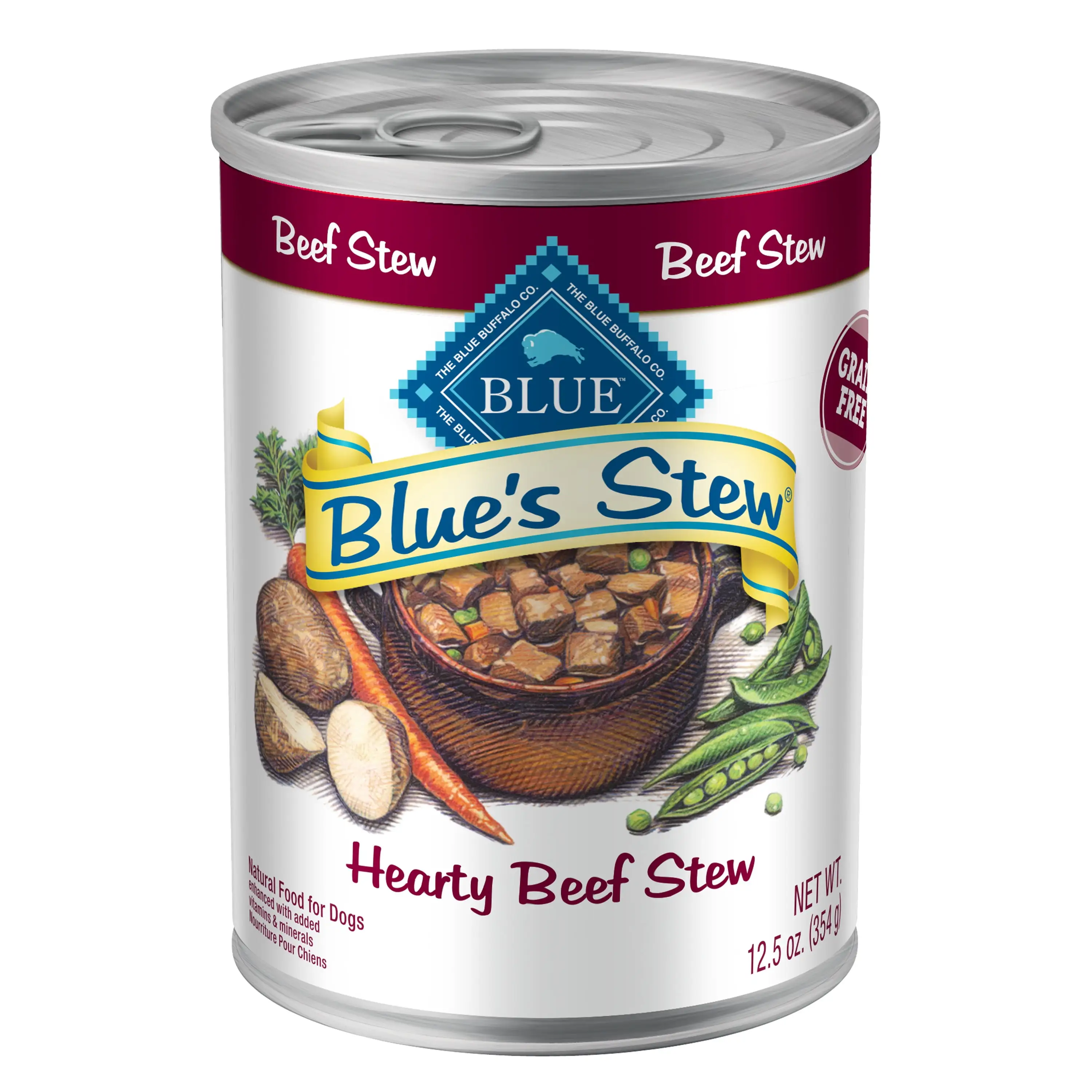 Blue Buffalo Blue's Stew Beef In Gravy Wet Dog Food for Adult Dogs. Grain-Free. 12.5 oz. Can