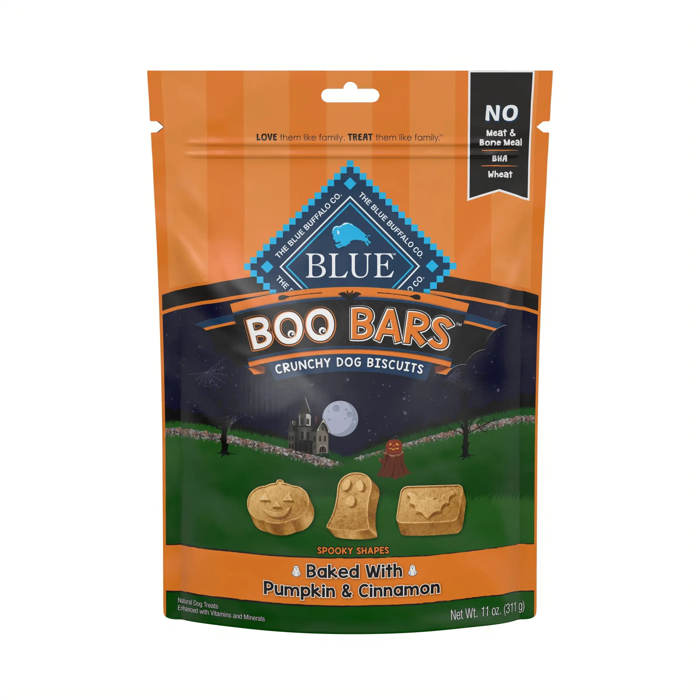 Blue Buffalo Boo Bars Crunchy Dog Treat Biscuits. Pumpkin & Cinnamon Halloween Dog Treats 11-oz