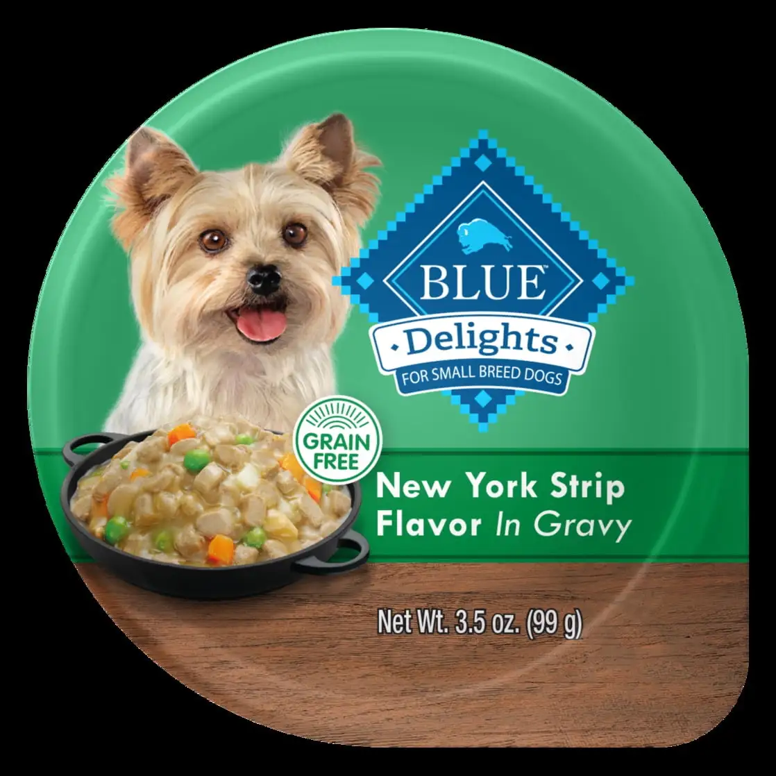 Blue Buffalo Delights Small Breed New York Strip Flavor in Hearty Gravy Wet Dog Food for Adult Dogs. Grain-Free. 3.5 oz. Cup