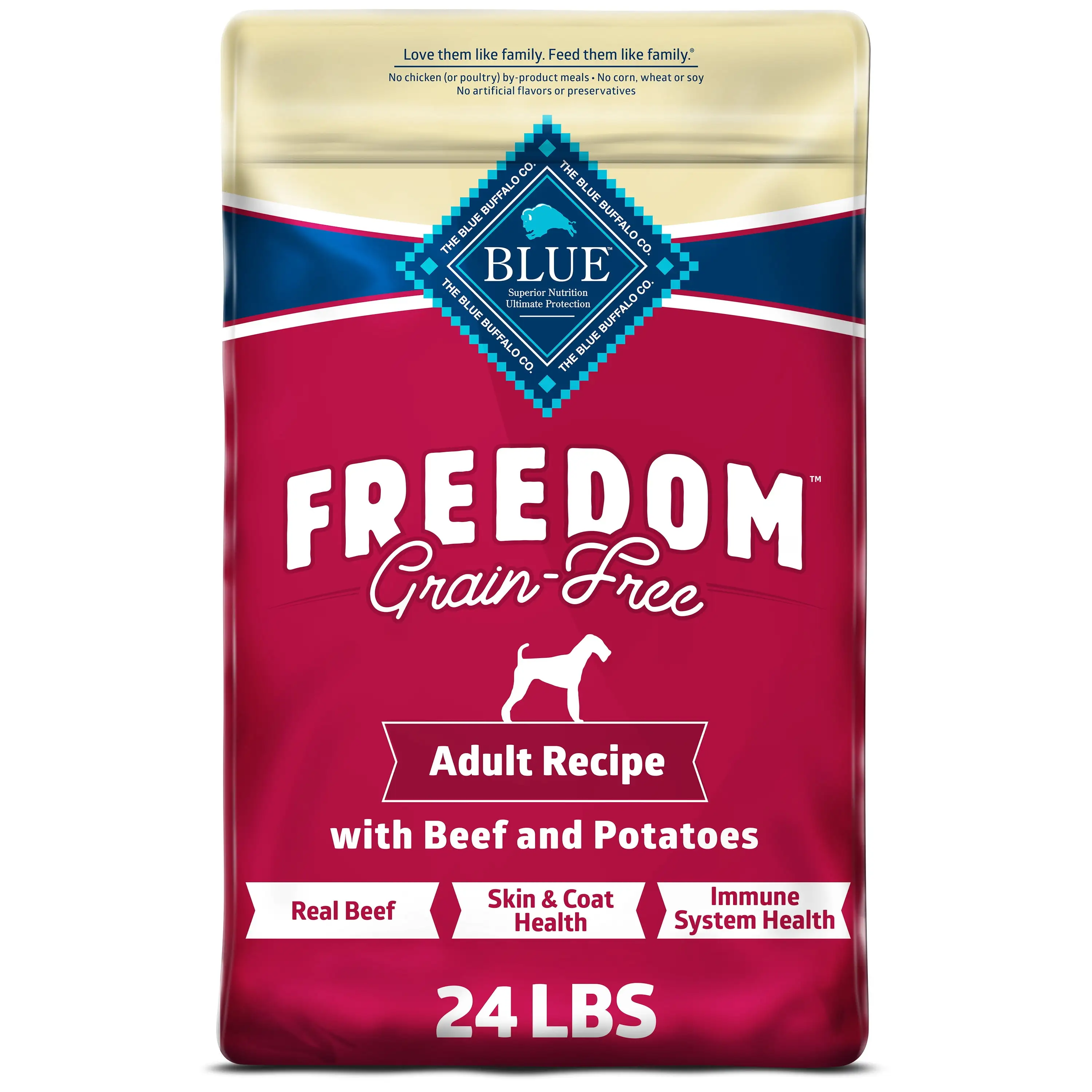 Blue Buffalo Freedom Beef Dry Dog Food for Adult Dogs. Grain-Free. 24 lb. Bag