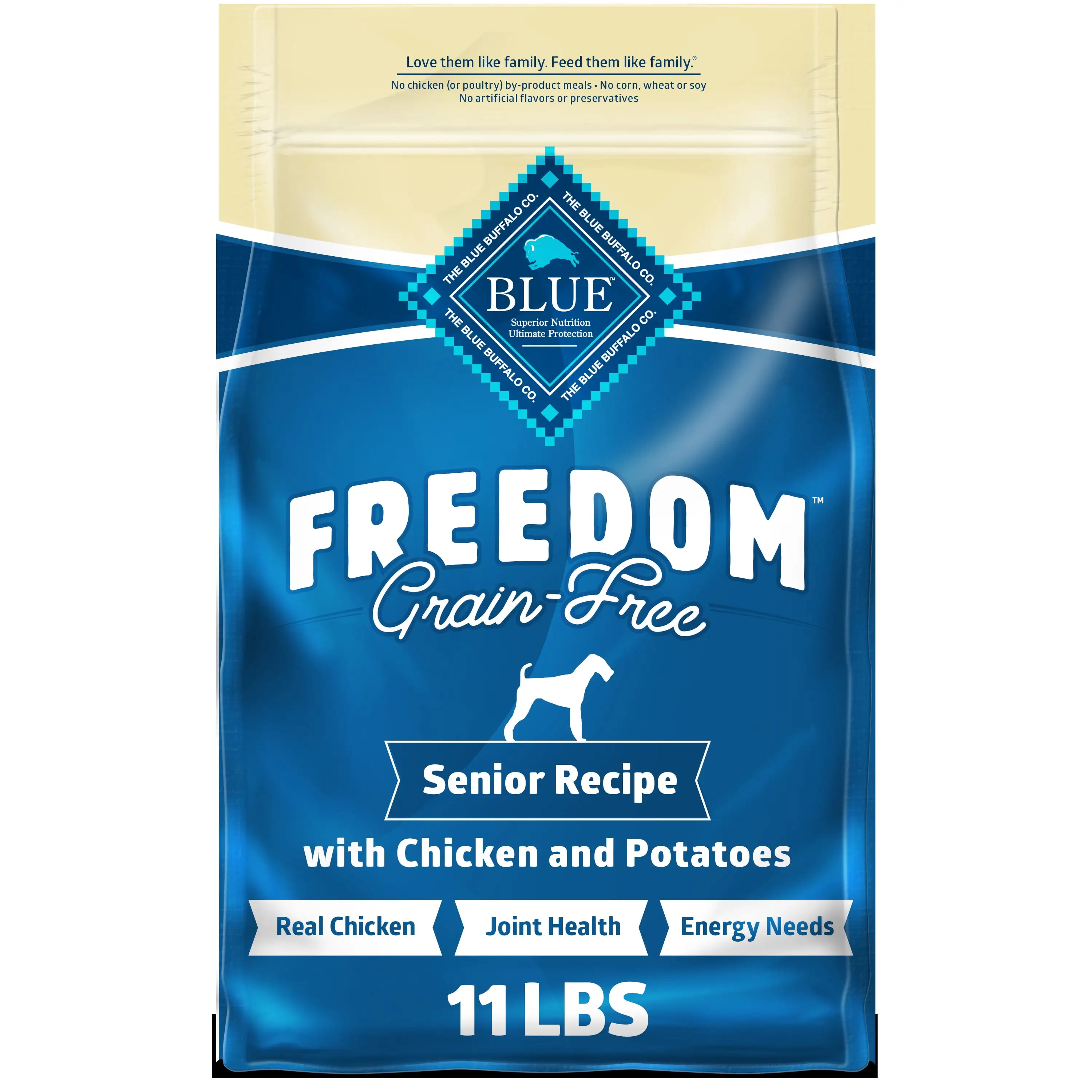 Blue Buffalo Freedom Chicken Dry Dog Food for Senior Dogs. Grain-Free. 11 lb. Bag