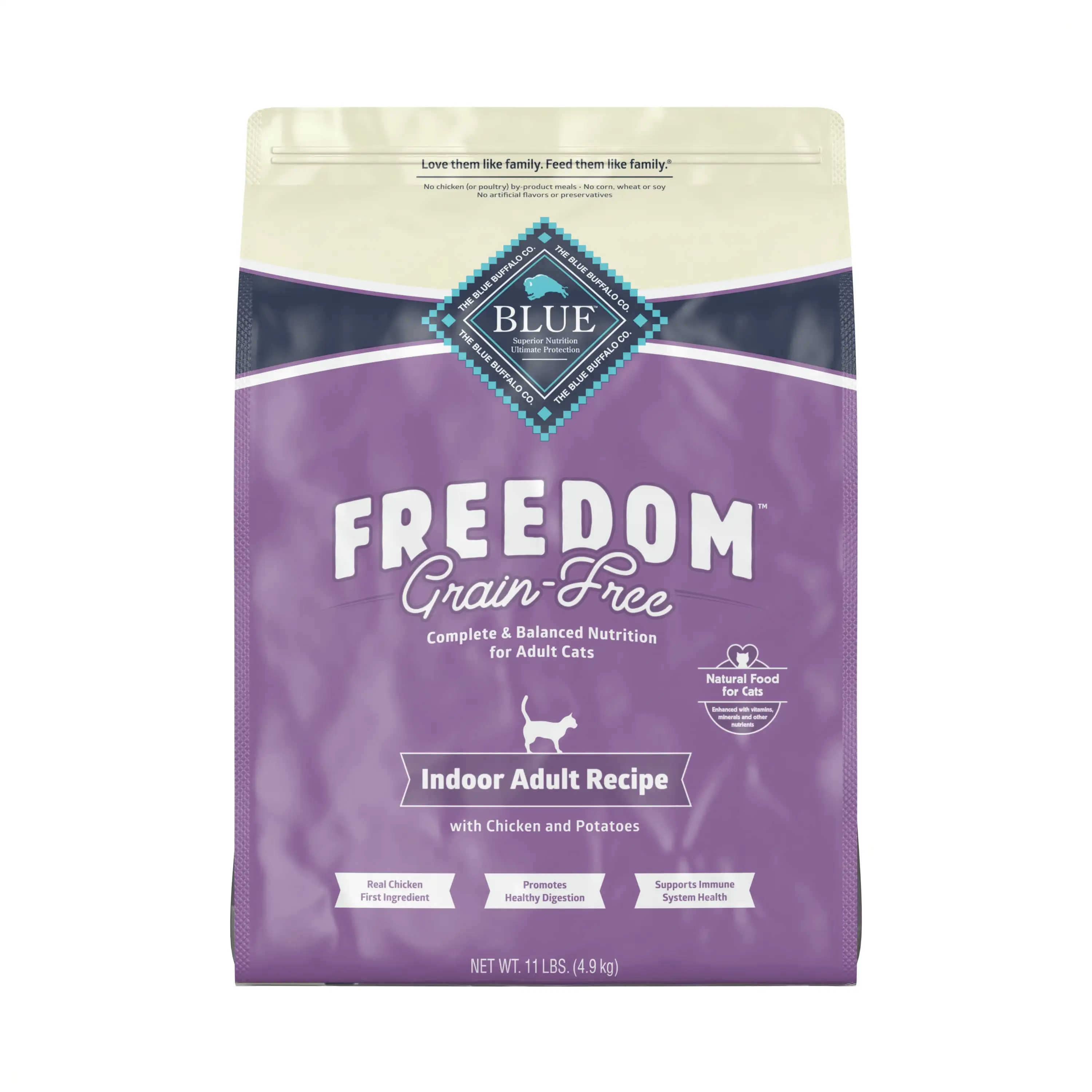 Blue Buffalo Freedom Indoor Chicken Dry Cat Food for Adult Cats. Grain-Free. 11 lb. Bag