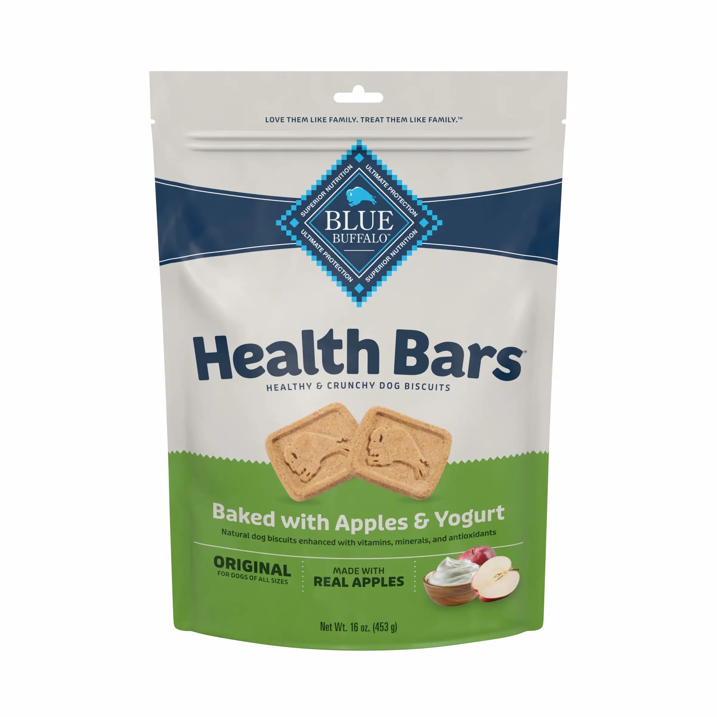 Blue Buffalo Health Bars Natural Crunchy Dog Treats Biscuits. Apple & Yogurt 16-oz Bag