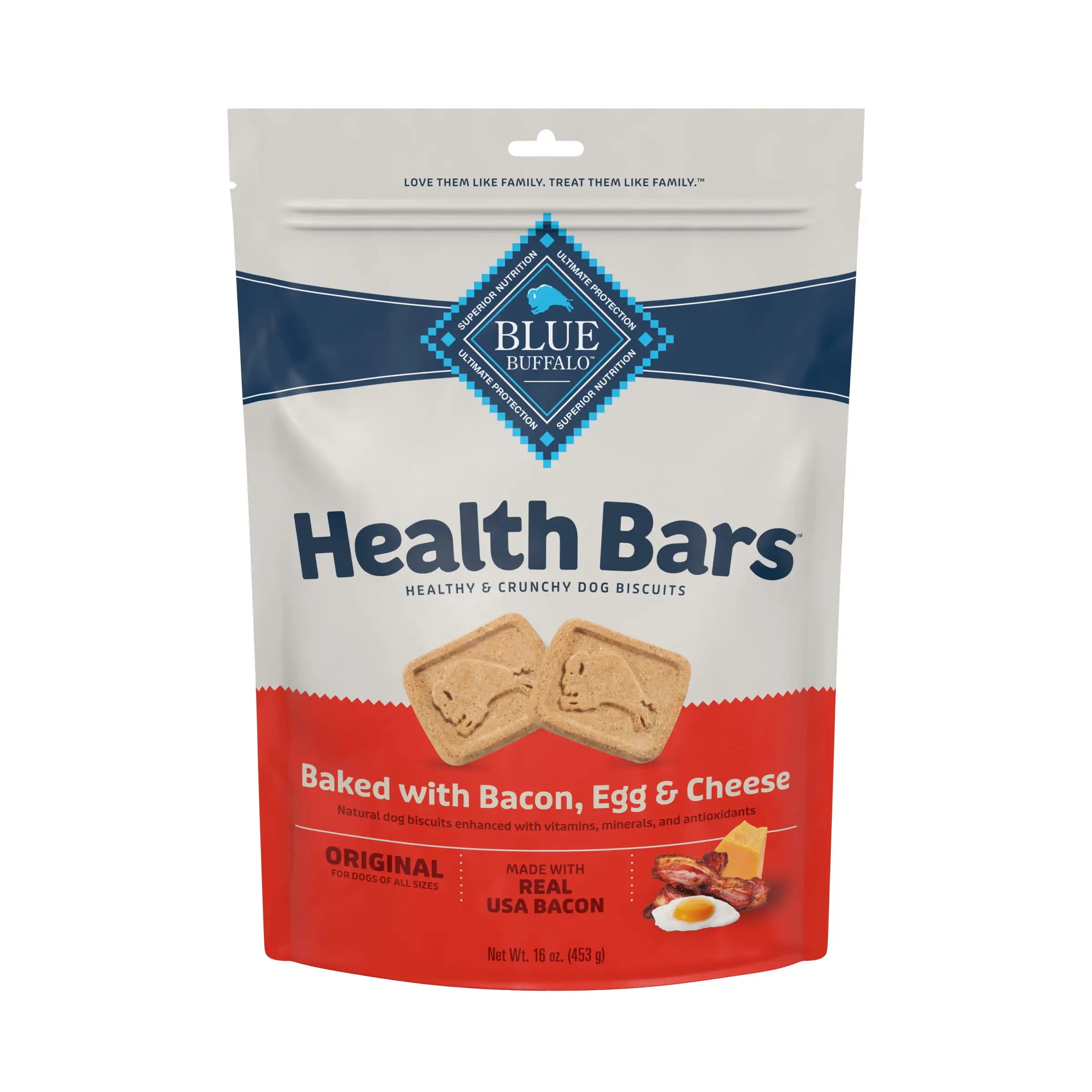 Blue Buffalo Health Bars Natural Crunchy Dog Treats Biscuits. Bacon. Egg & Cheese 16-oz Bag