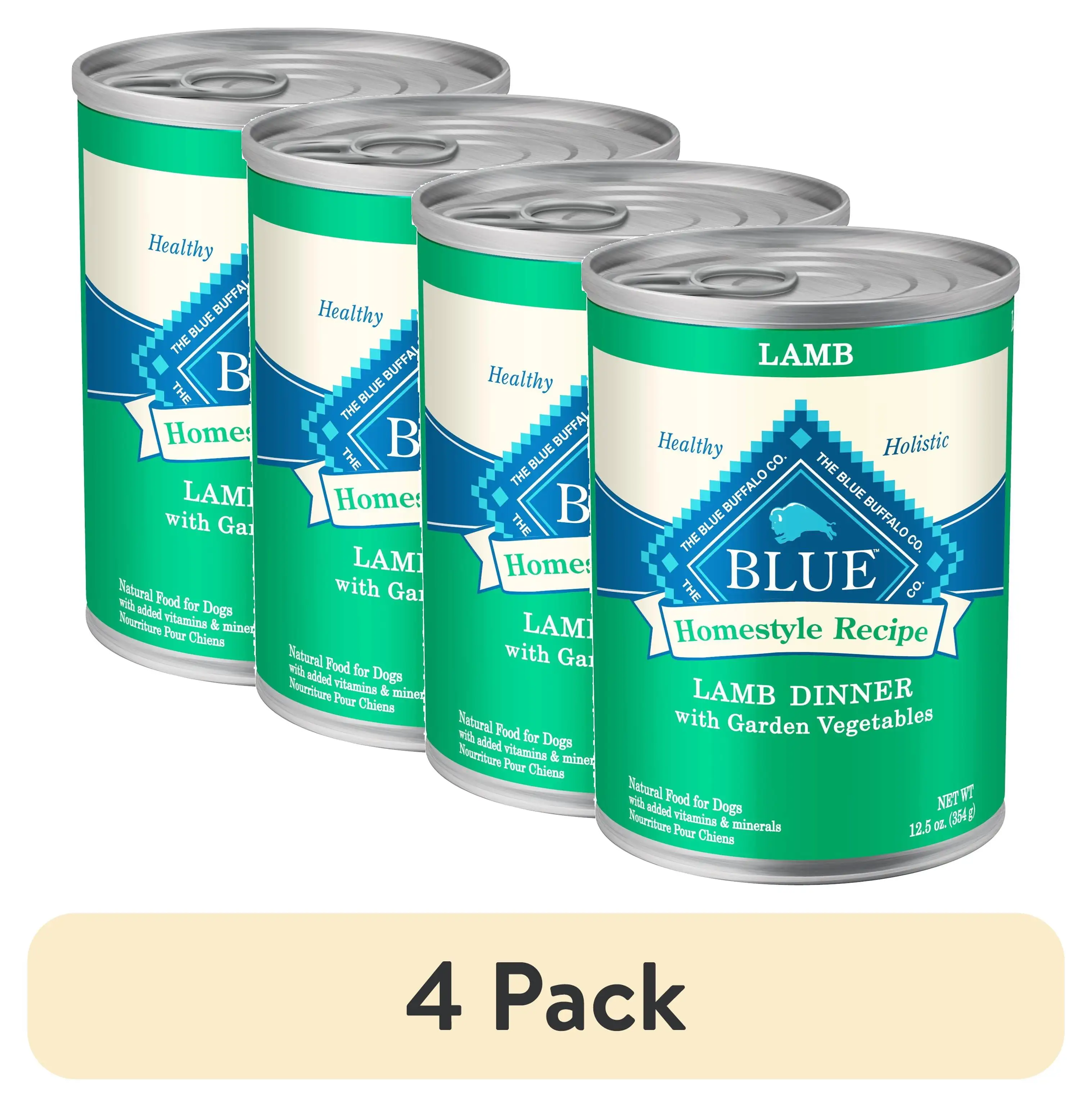 (4 pack) Blue Buffalo Homestyle Recipe Lamb Pate Wet Dog Food for Adult Dogs. Whole Grain. 12.5 oz. Can