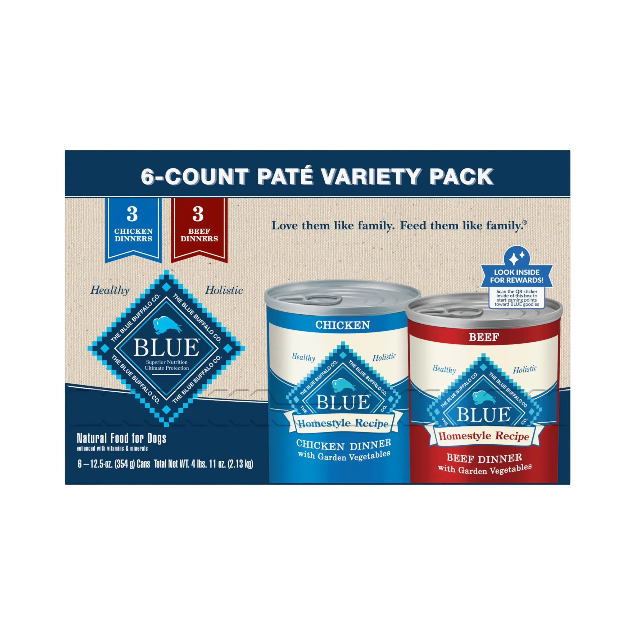 Blue Buffalo Homestyle Recipe Natural Adult Wet Dog Food Variety Pack. Chicken & Beef 12.5 oz cans (6 Count- 3 of Each Flavor)