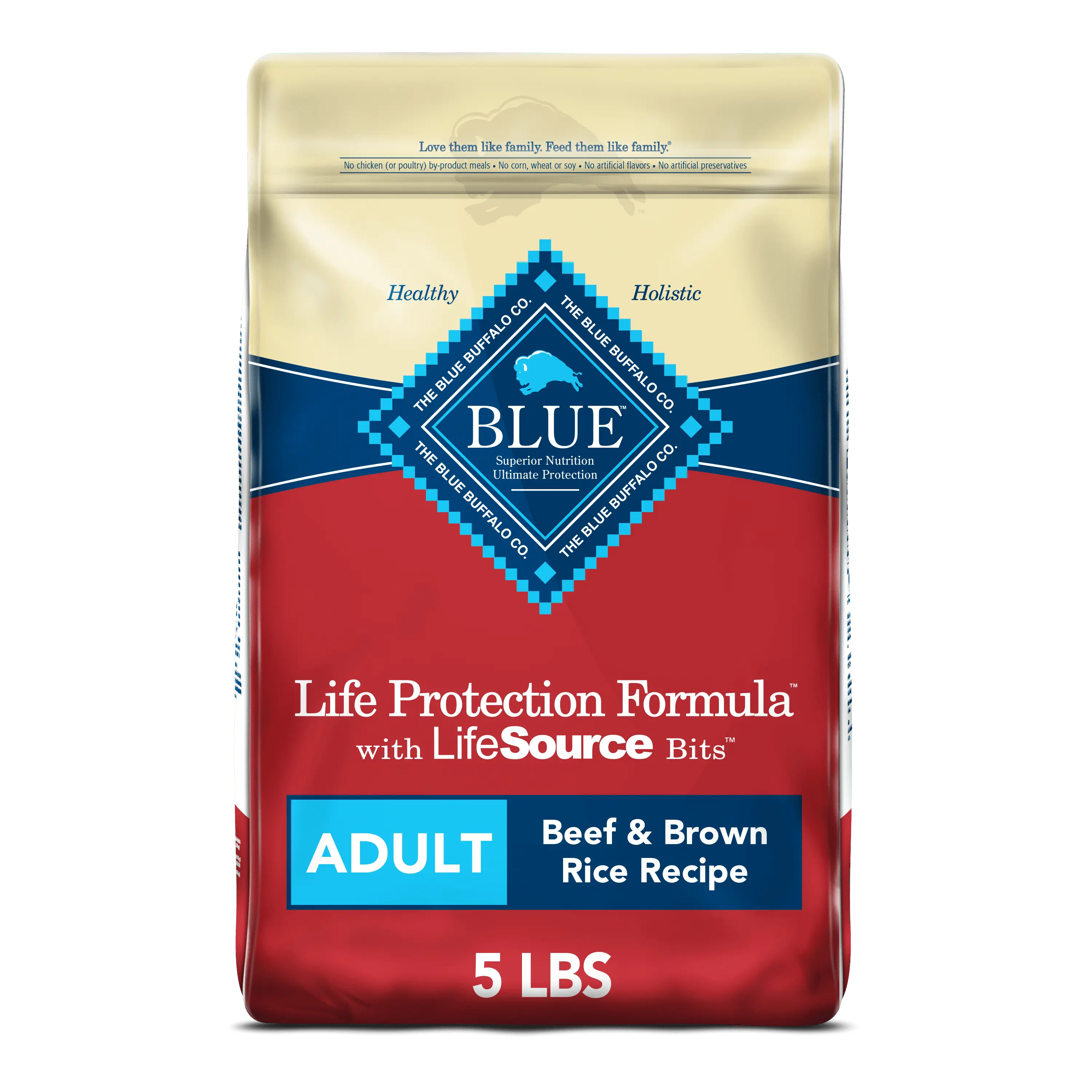 Blue Buffalo Life Protection Formula Beef and Brown Rice Dry Dog Food for Adult Dogs. Whole Grain. 5 lb. Bag