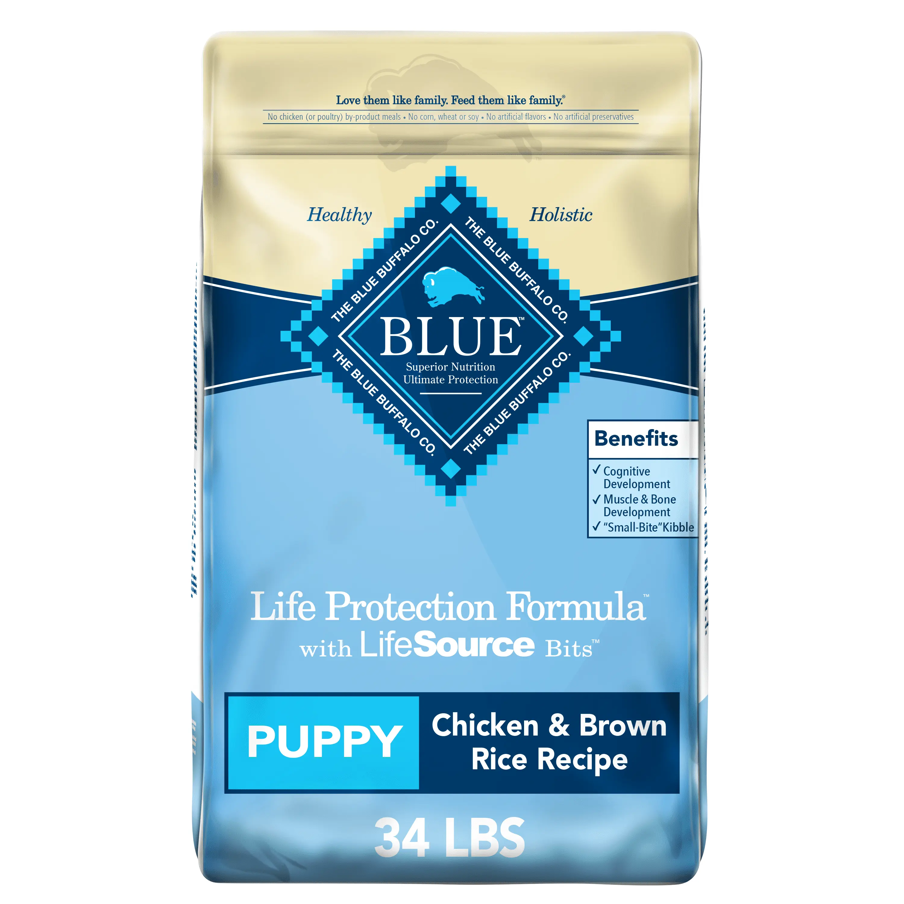 Blue Buffalo Life Protection Formula Chicken and Brown Rice Dry Dog Food for Puppies. Whole Grain. 34 lb. Bag