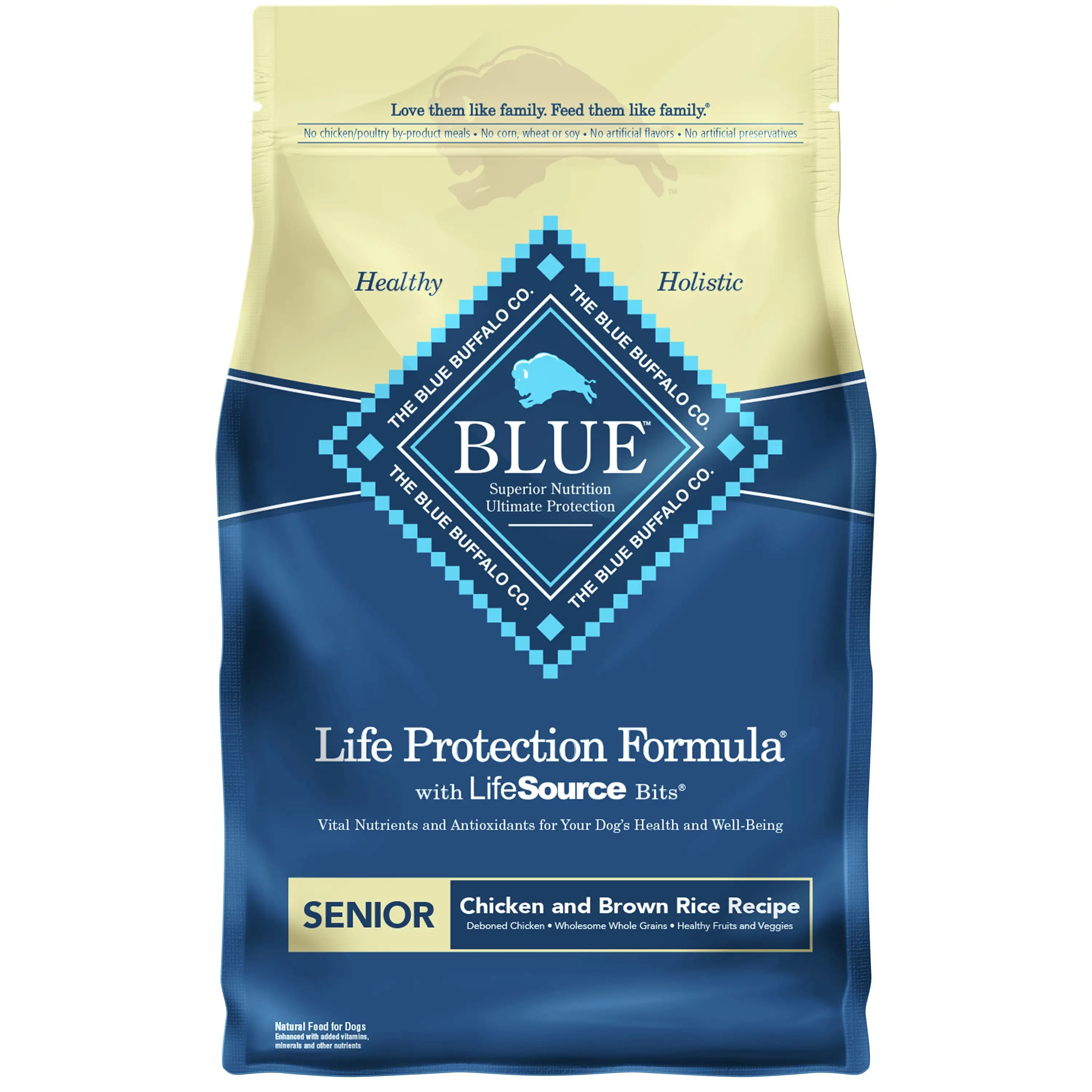 Blue Buffalo Life Protection Formula Chicken and Brown Rice Dry Dog Food for Senior Dogs. Whole Grain. 6 lb. Bag