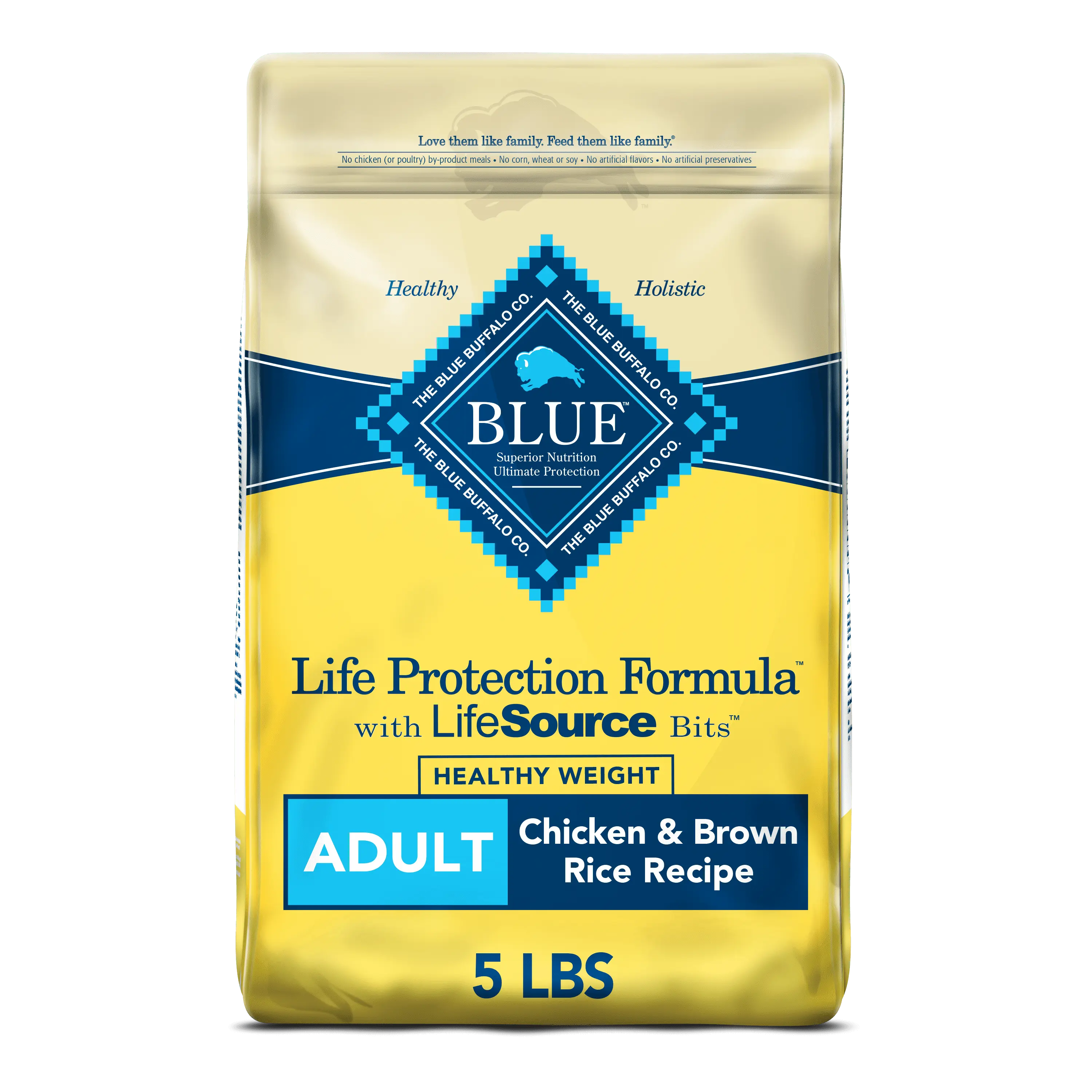 Blue Buffalo Life Protection Formula Healthy Weight Chicken and Brown Rice Dry Dog Food for Adult Dogs. Whole Grain. 5 lb. Bag