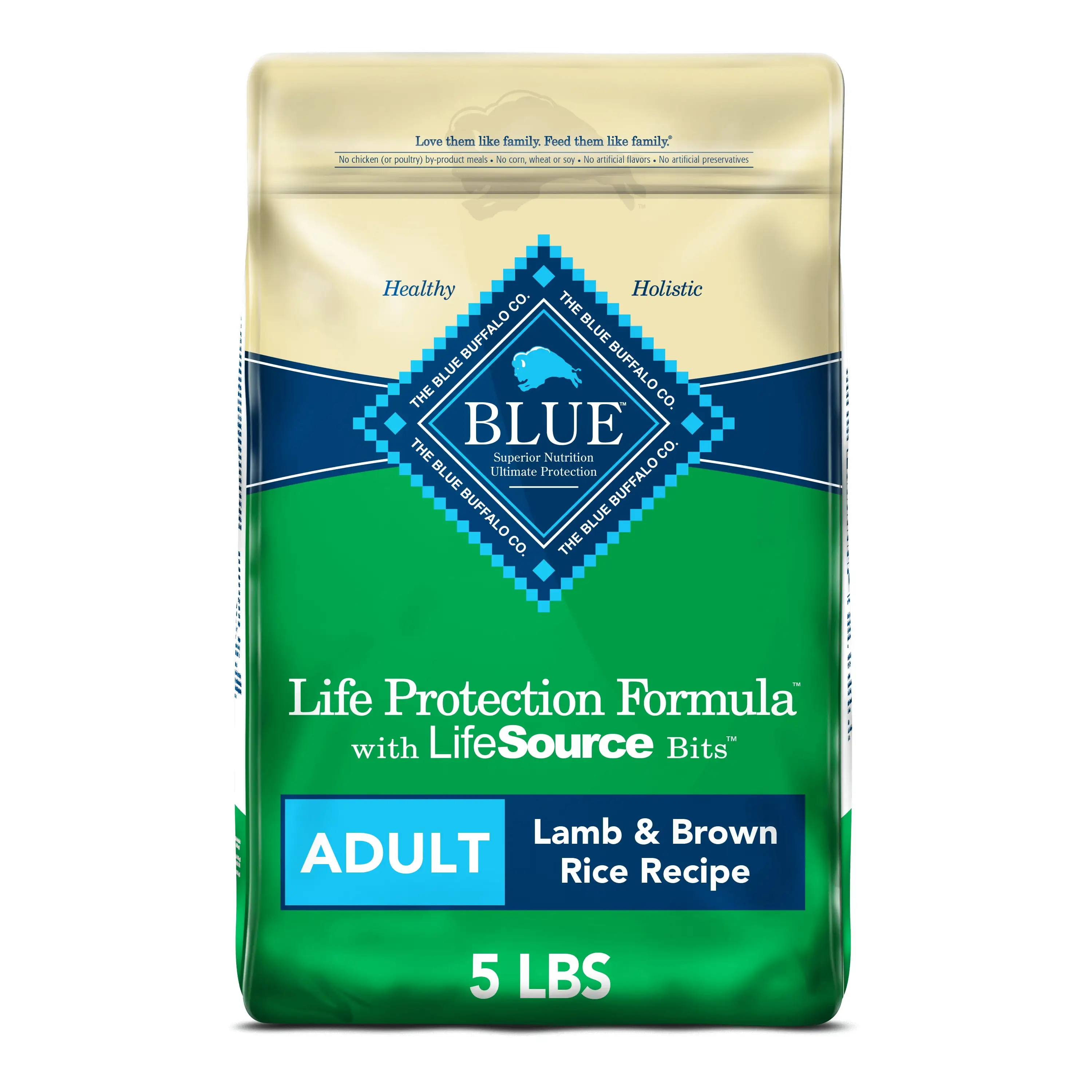 Blue Buffalo Life Protection Formula Lamb and Brown Rice Dry Dog Food for Adult Dogs. Whole Grain. 5 lb. Bag