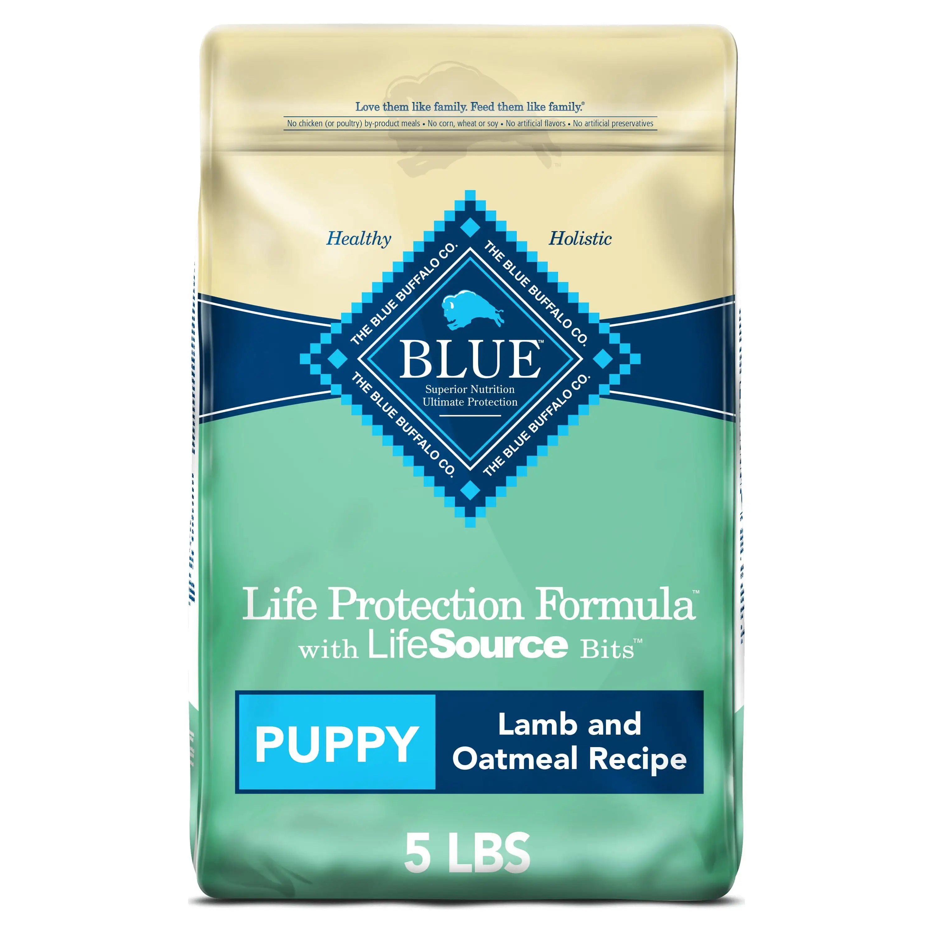 Blue Buffalo Life Protection Formula Lamb and Oatmeal Dry Dog Food for Puppies. Whole Grain. 5 lb. Bag