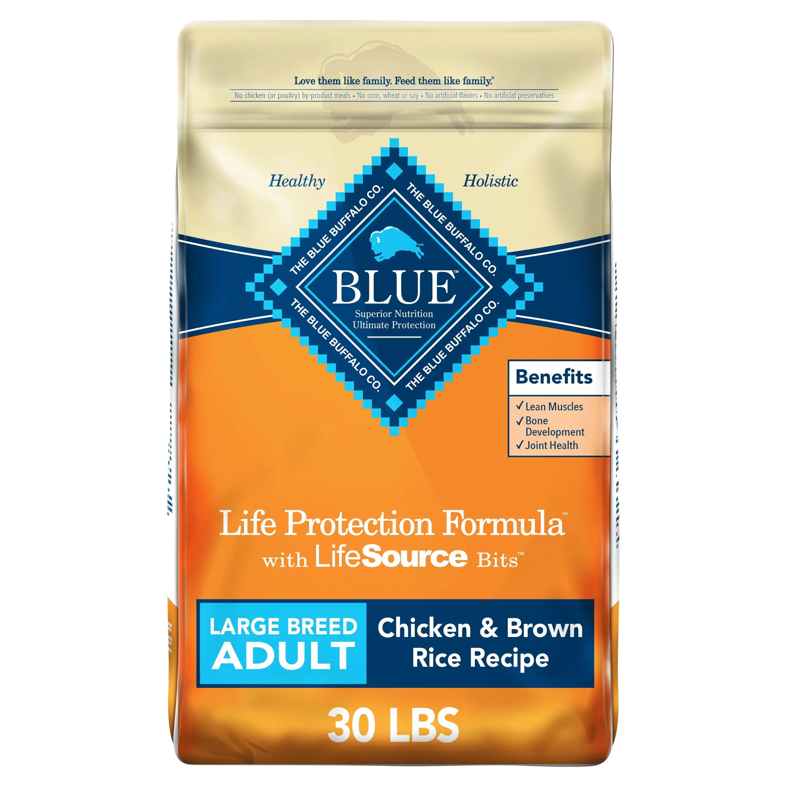 Blue Buffalo Life Protection Formula Large Breed Chicken and Brown Rice Dry Dog Food for Adult Dogs. Whole Grain. 30 lb. Bag