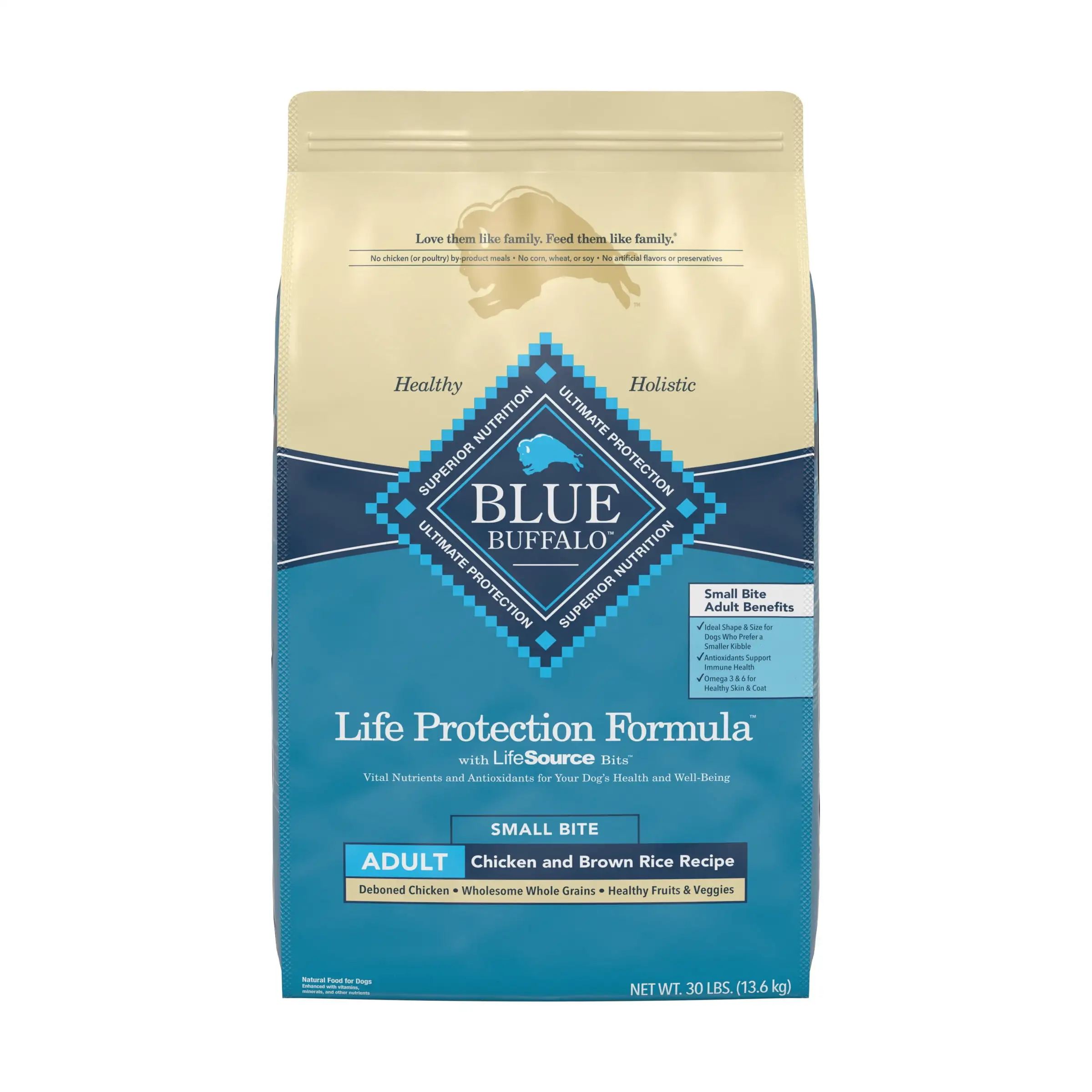 Blue Buffalo Life Protection Formula Natural Adult Small Bite Dry Dog Food. Chicken and Brown Rice 30 lb. Bag