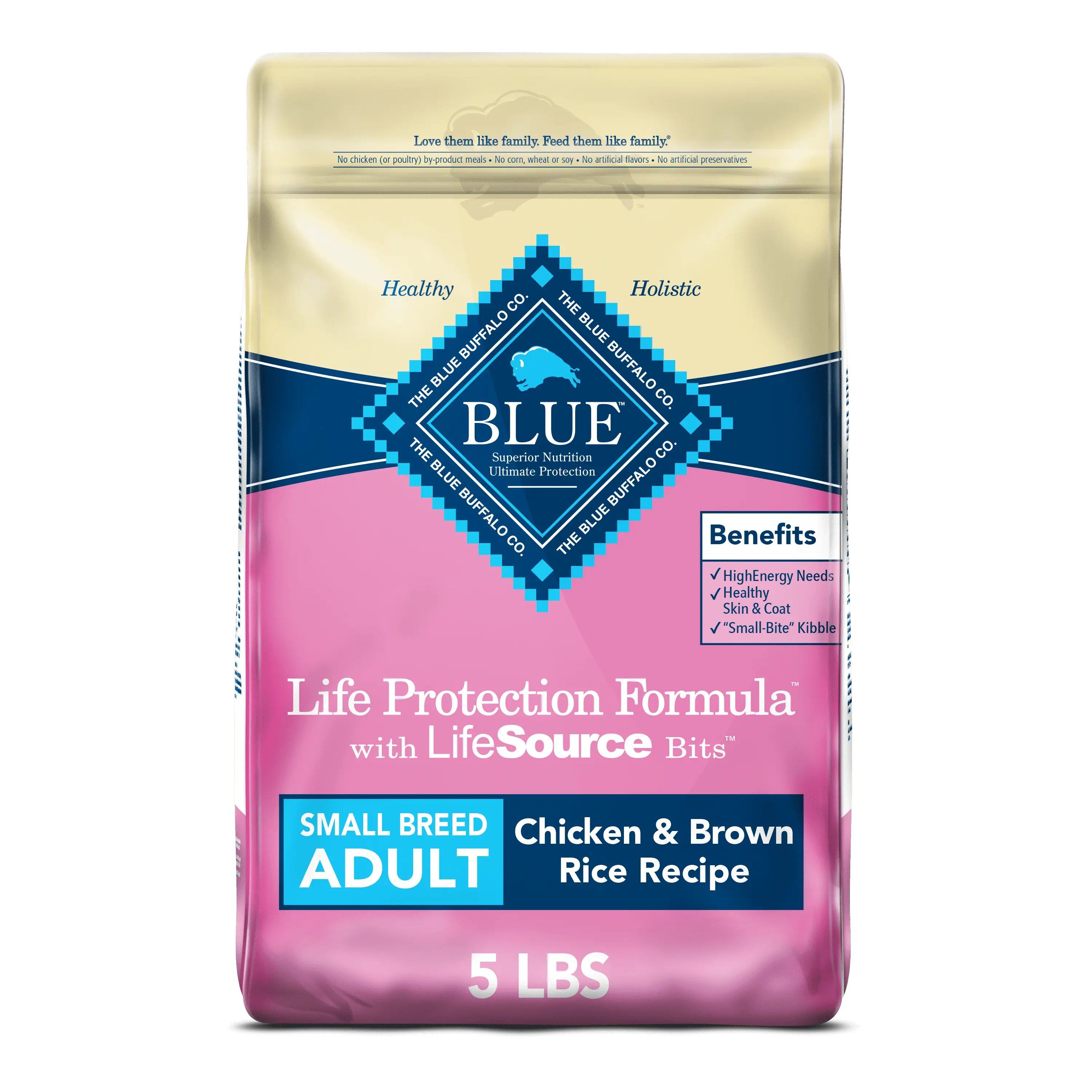 Blue Buffalo Life Protection Formula Small Breed Chicken and Brown Rice Dry Dog Food for Adult Dogs. Whole Grain. 5 lb. Bag