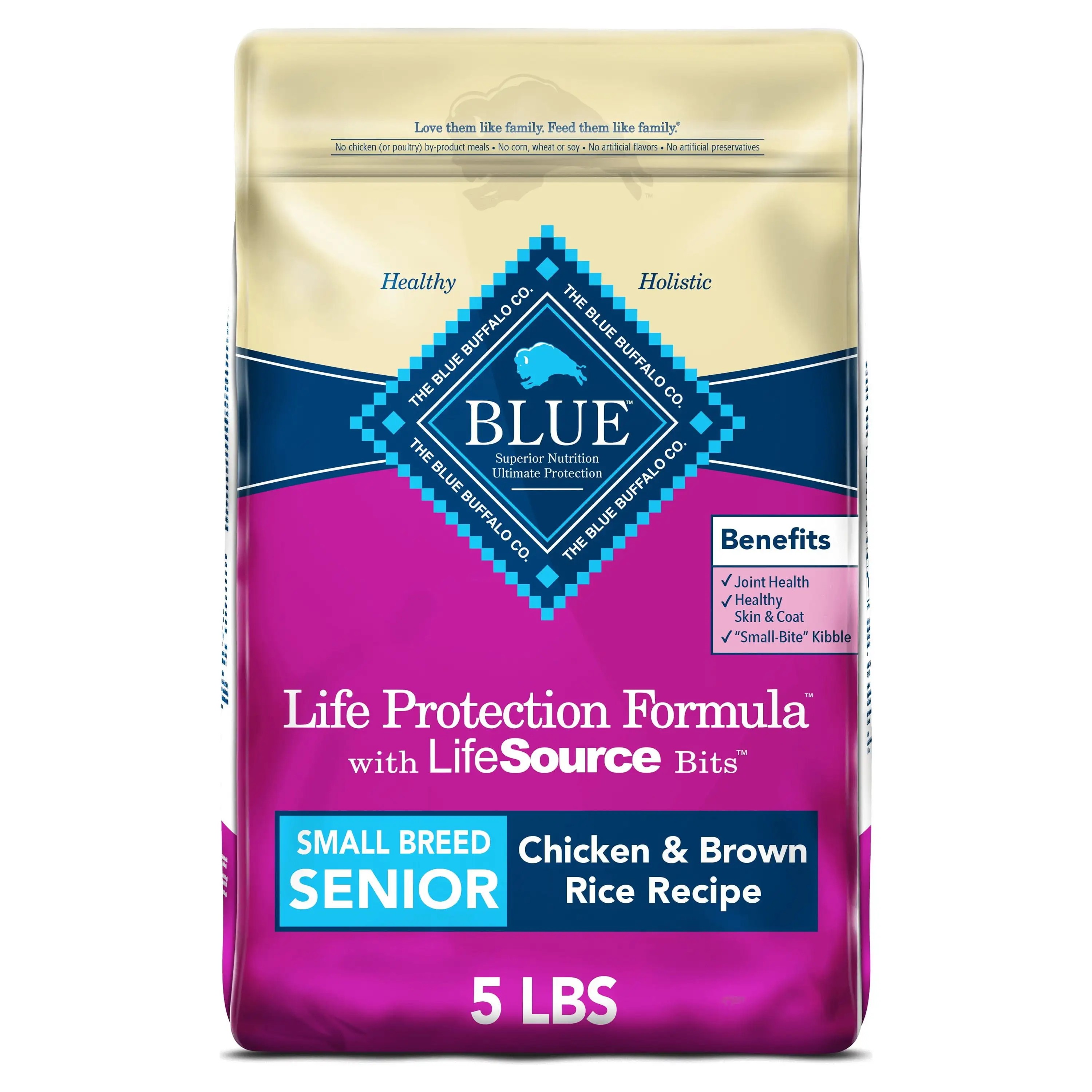 Blue Buffalo Life Protection Formula Small Breed Chicken and Brown Rice Dry Dog Food for Senior Dogs. Whole Grain. 5 lb. Bag